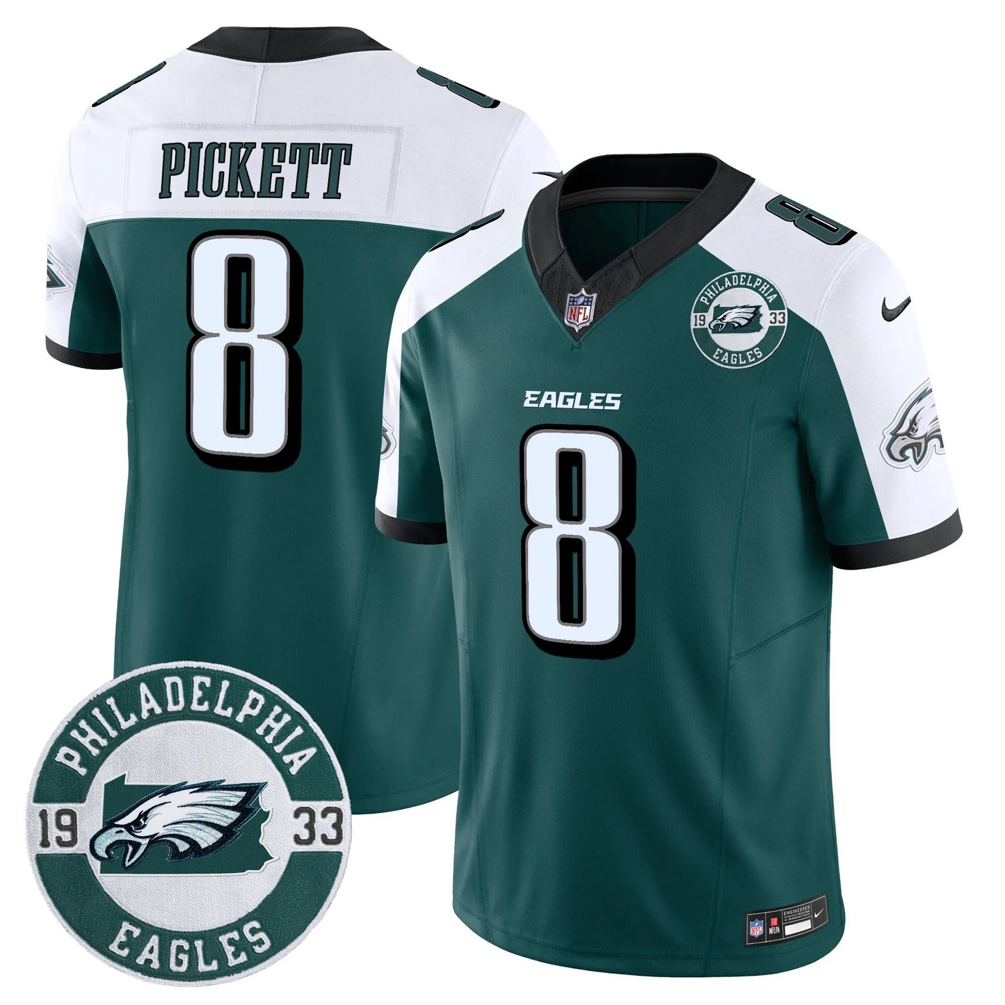 Men’s Philadelphia Eagles 2024 Vapor Limited Jersey – Est. 1933 Patch – All Stitched (kenny Pickett)