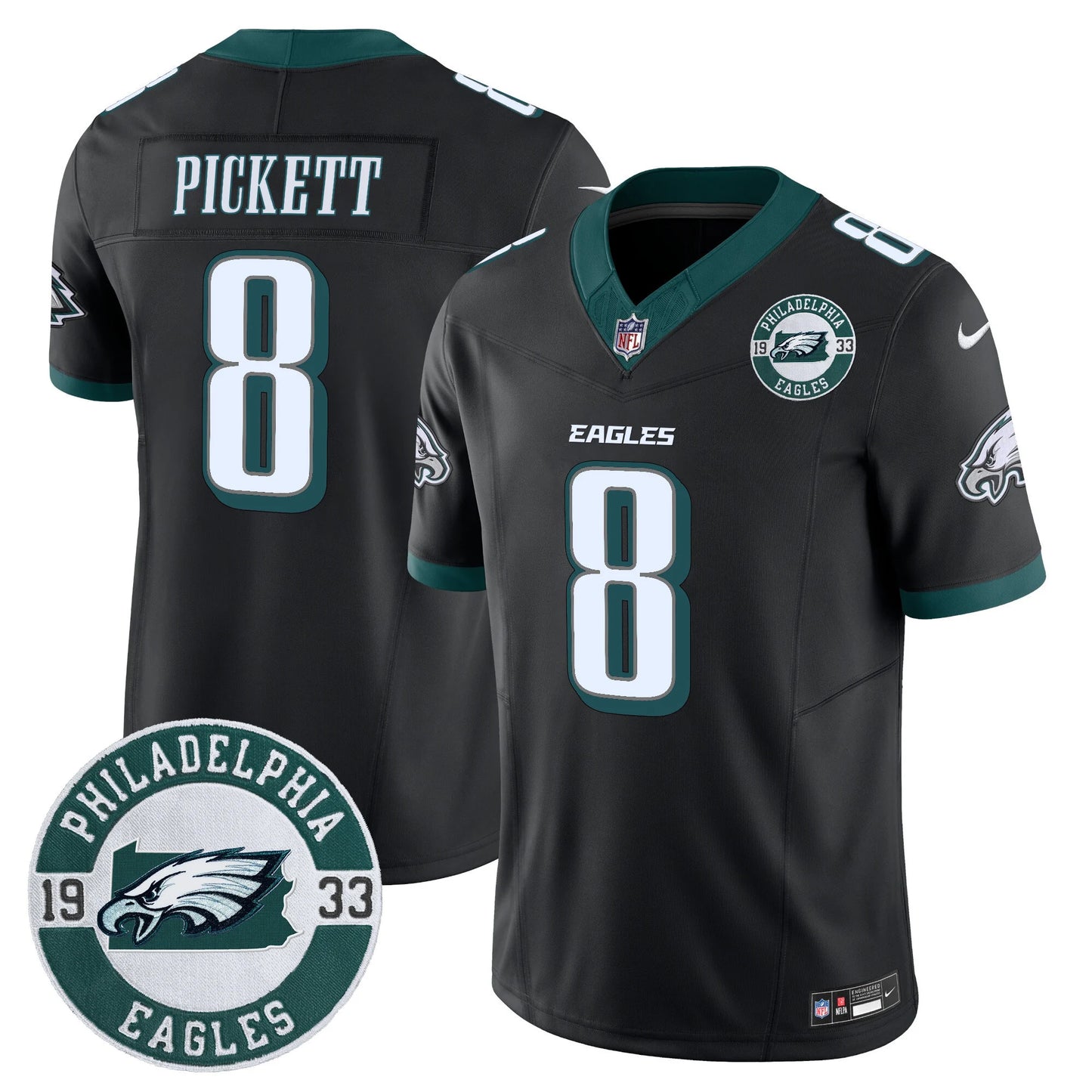 Men’s Philadelphia Eagles 2024 Vapor Limited Jersey – Est. 1933 Patch – All Stitched (kenny Pickett)