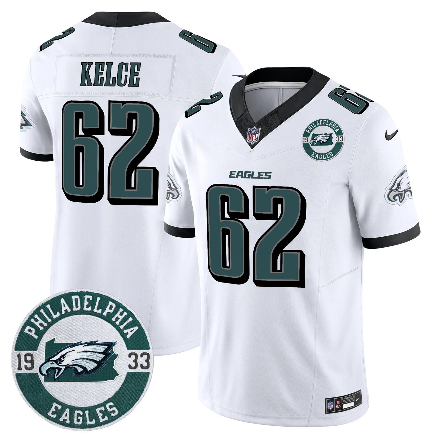 Men’s Philadelphia Eagles 2024 Vapor Limited Jersey – Est. 1933 Patch – All Stitched (Jason Kelce)