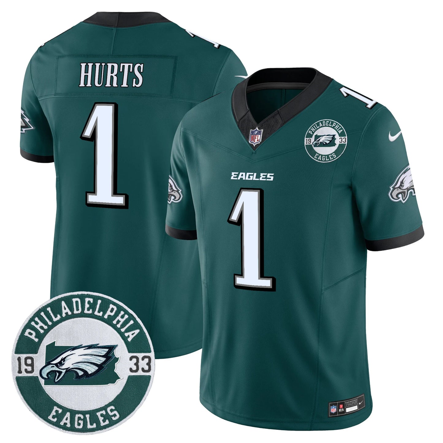 Men’s Philadelphia Eagles 2024 Vapor Limited Jersey – Est. 1933 Patch – All Stitched (Jalen Hurts)