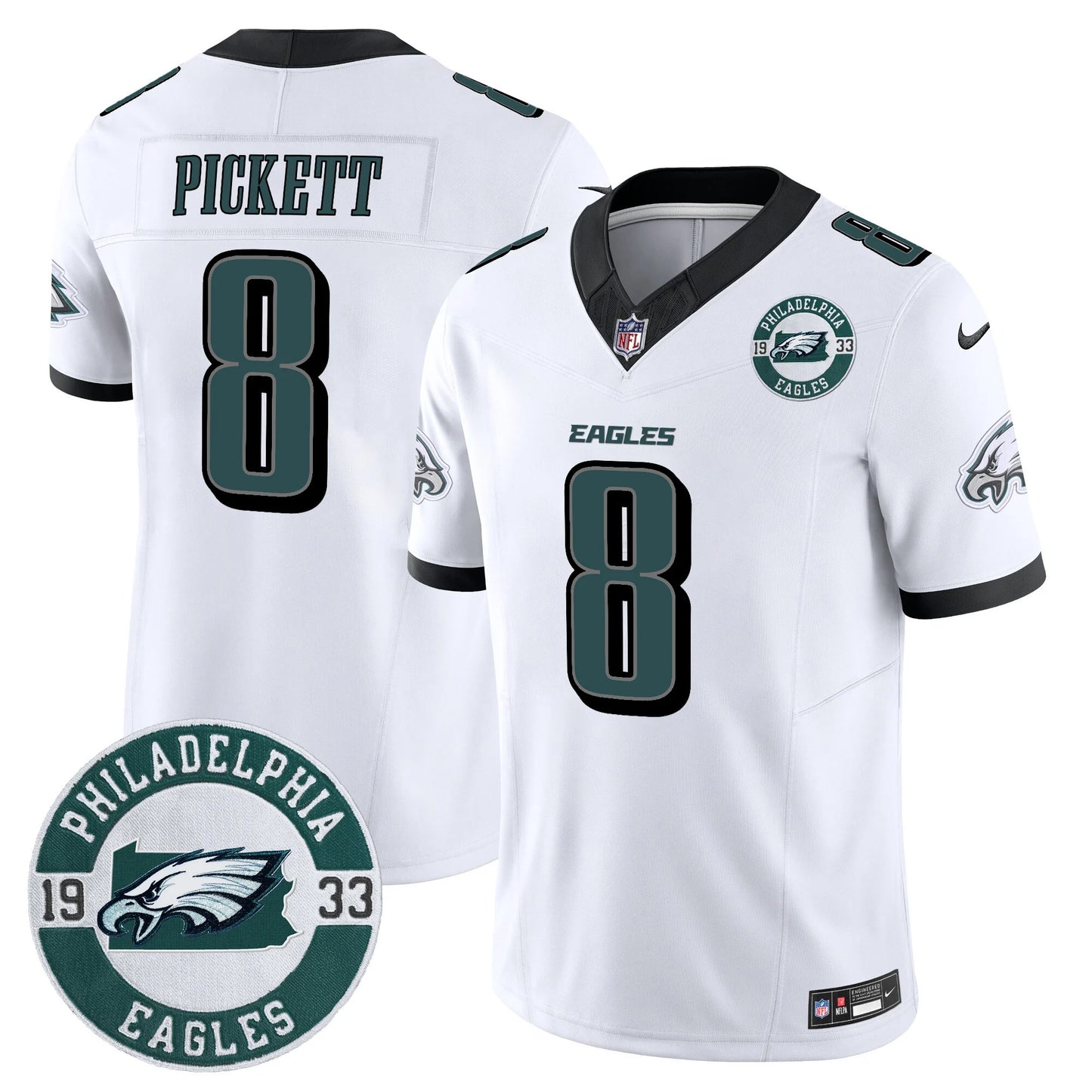 Men’s Philadelphia Eagles 2024 Vapor Limited Jersey – Est. 1933 Patch – All Stitched (kenny Pickett)