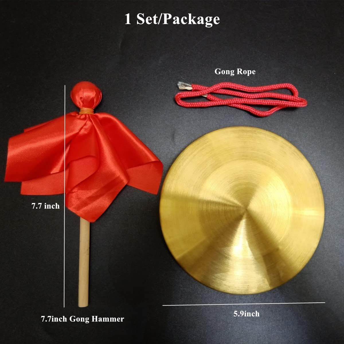 5.9 Inch Gong – Handcrafted Mini Gong with Wooden Mallet and Red Hanging Cord