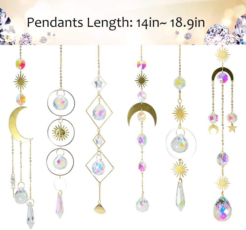 6 Pieces Colorful Crystals Suncatcher Hanging Sun Catcher with Chain Pendant Ornament