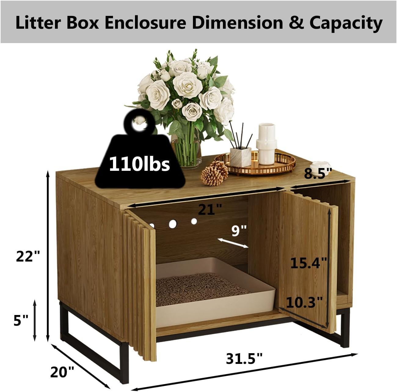 Modern Cat Litter Box Enclosure Furniture Hidden Litter Box with Cat Scratch Pad