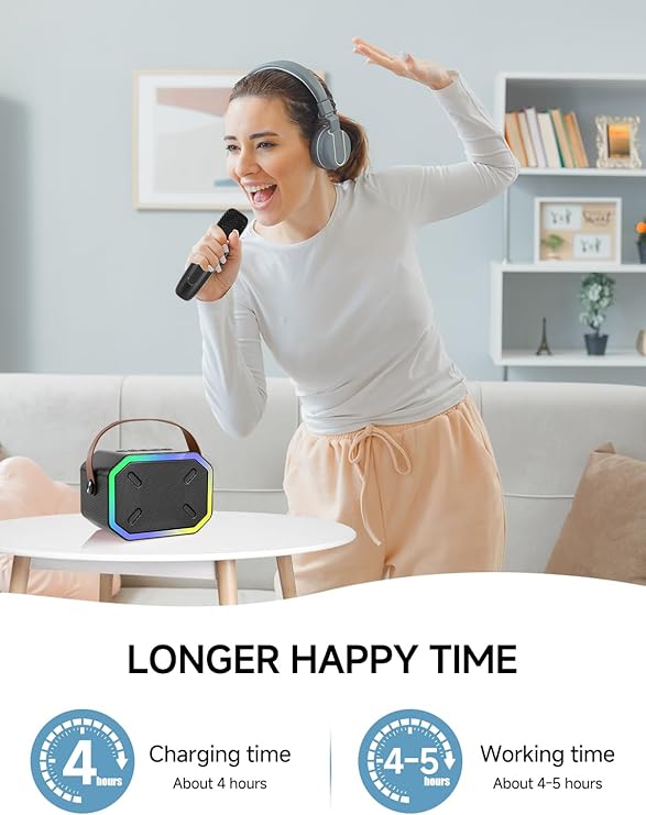 Mini Portable Bluetooth Speaker with 2 Wireless Microphones, Led Lights for TV, Kids Gifts