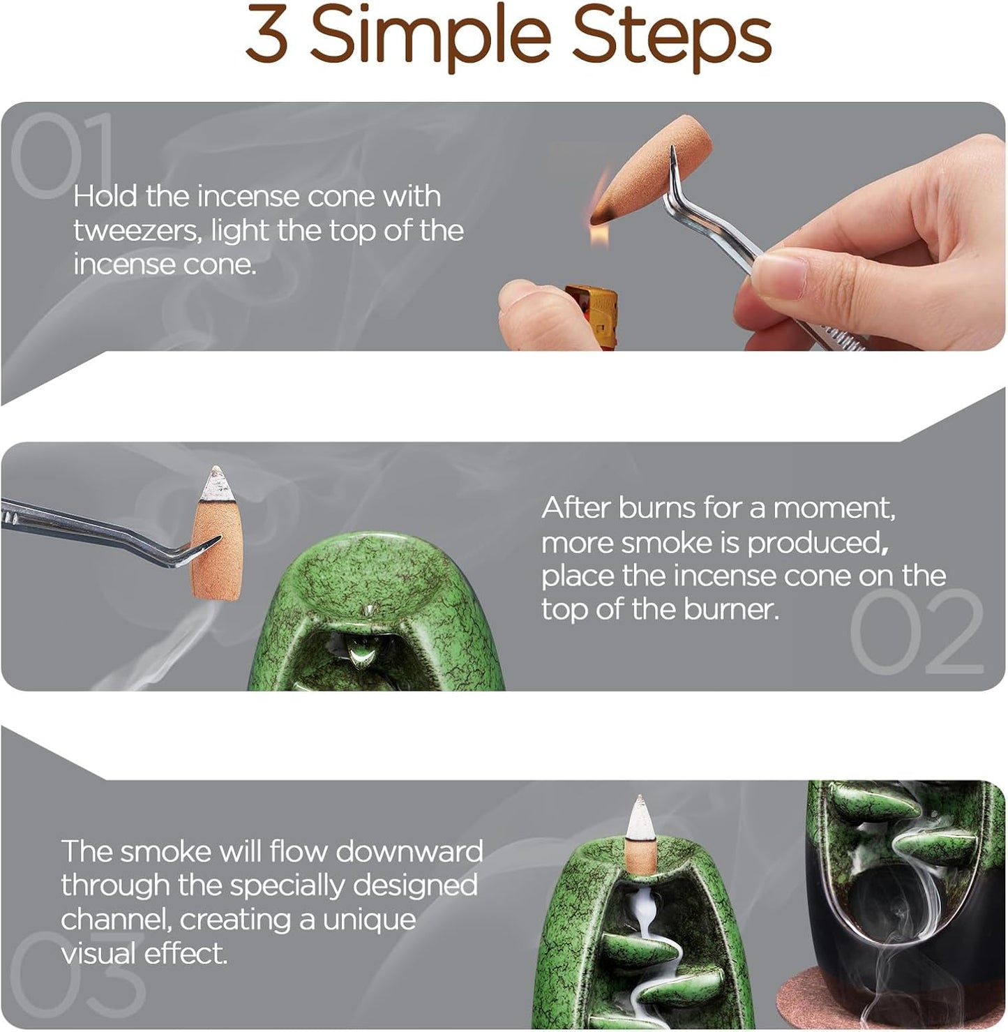 Incense Holder Ceramic Incense Burner Waterfall Aromatherapy Ornament Home Decoration (Red)