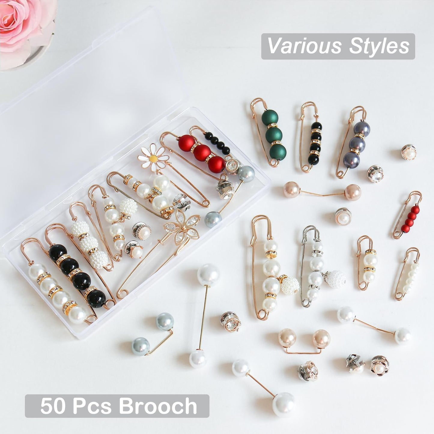 Pearl Brooch, Sweater Shawl Hat Clip Neckline Pins Double Faux Pearl Brooches | 50 Pieces