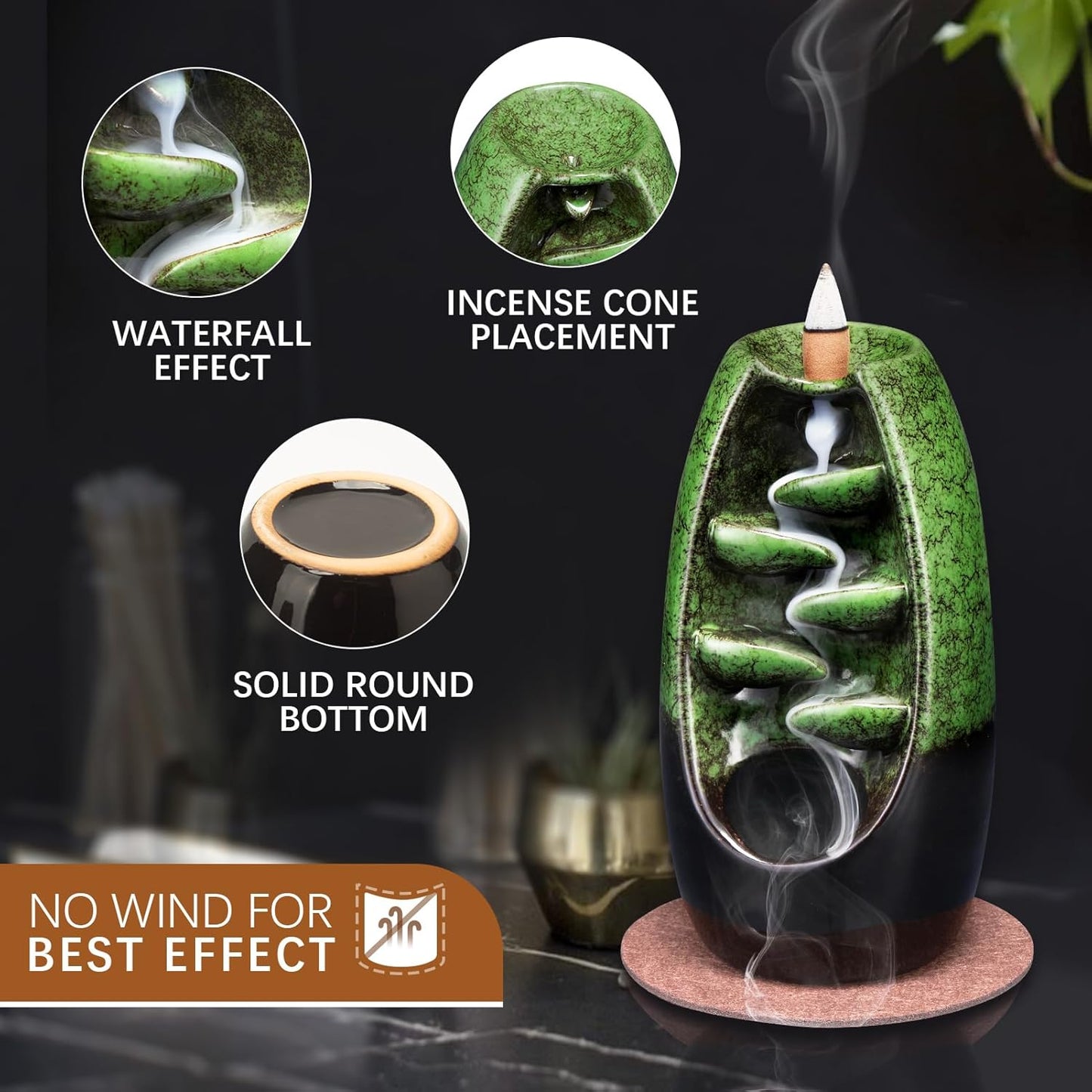 Incense Holder Ceramic Incense Burner Waterfall Aromatherapy Ornament Home Decoration (Red)