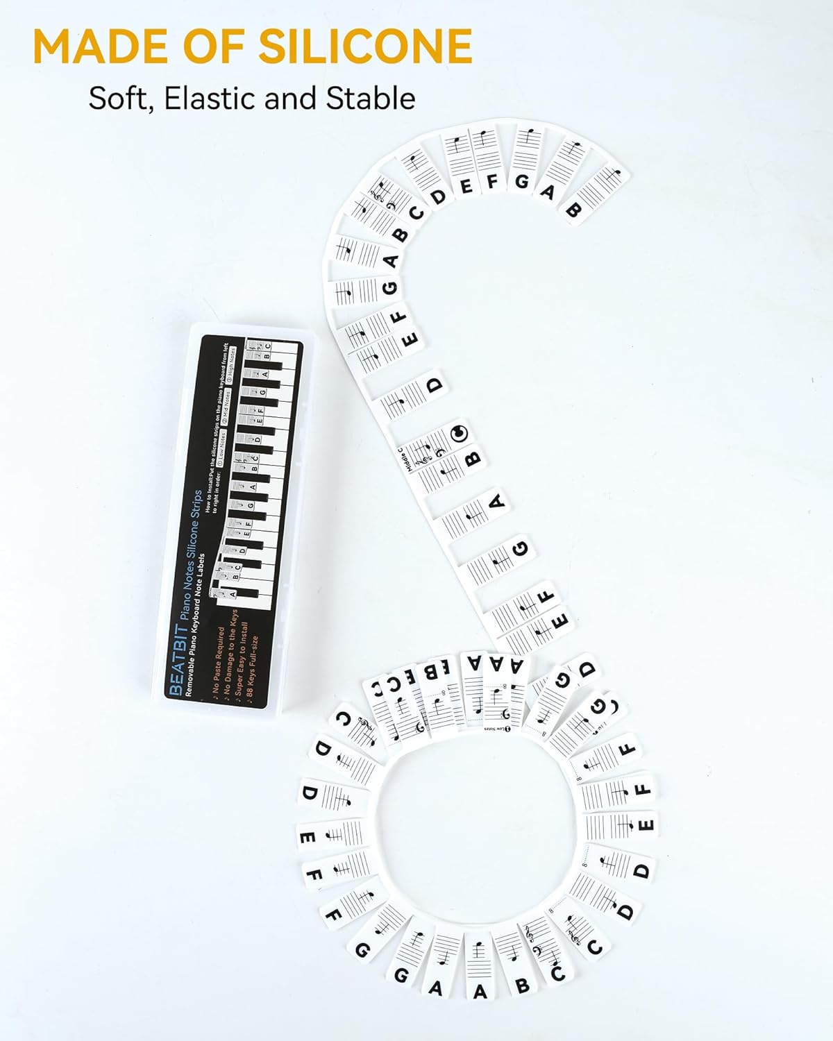 88-Key Full Size, Made of Silicone Removable Piano Keyboard Note Labels