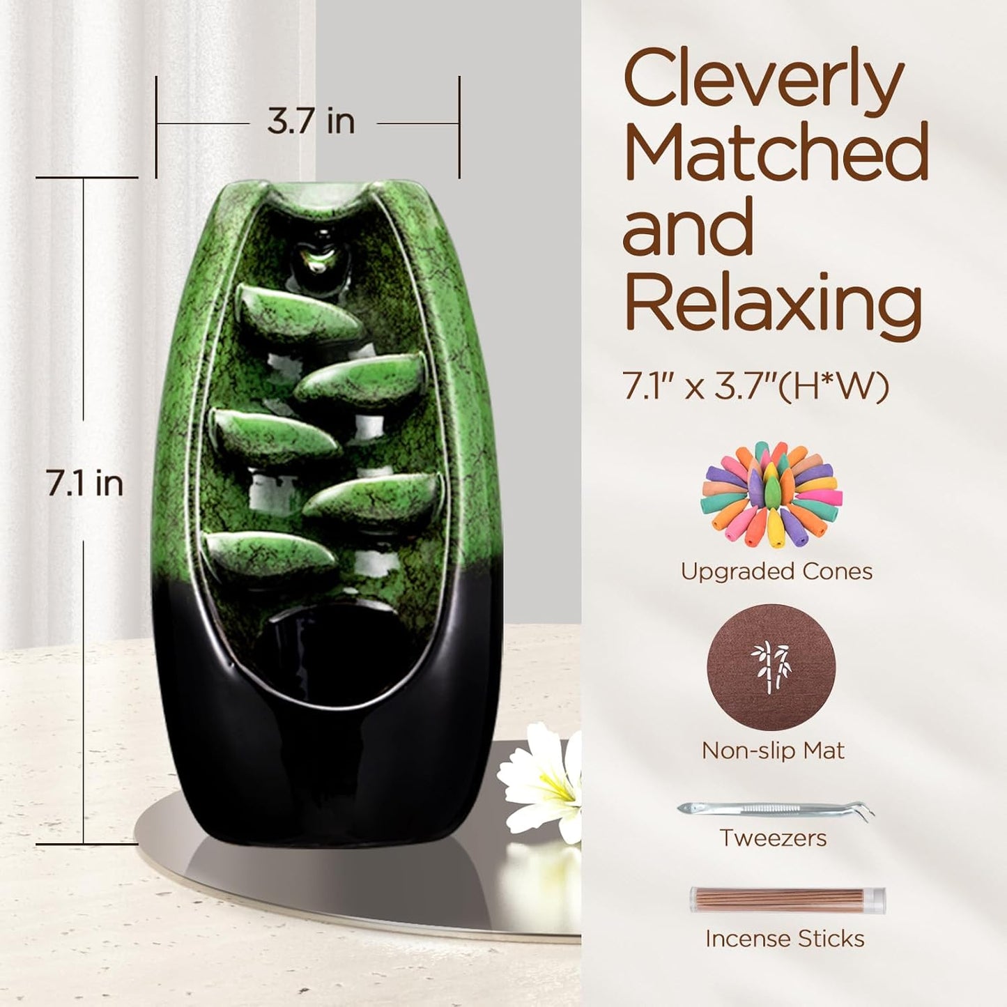 Incense Holder Ceramic Incense Burner Waterfall Aromatherapy Ornament Home Decoration (Red)