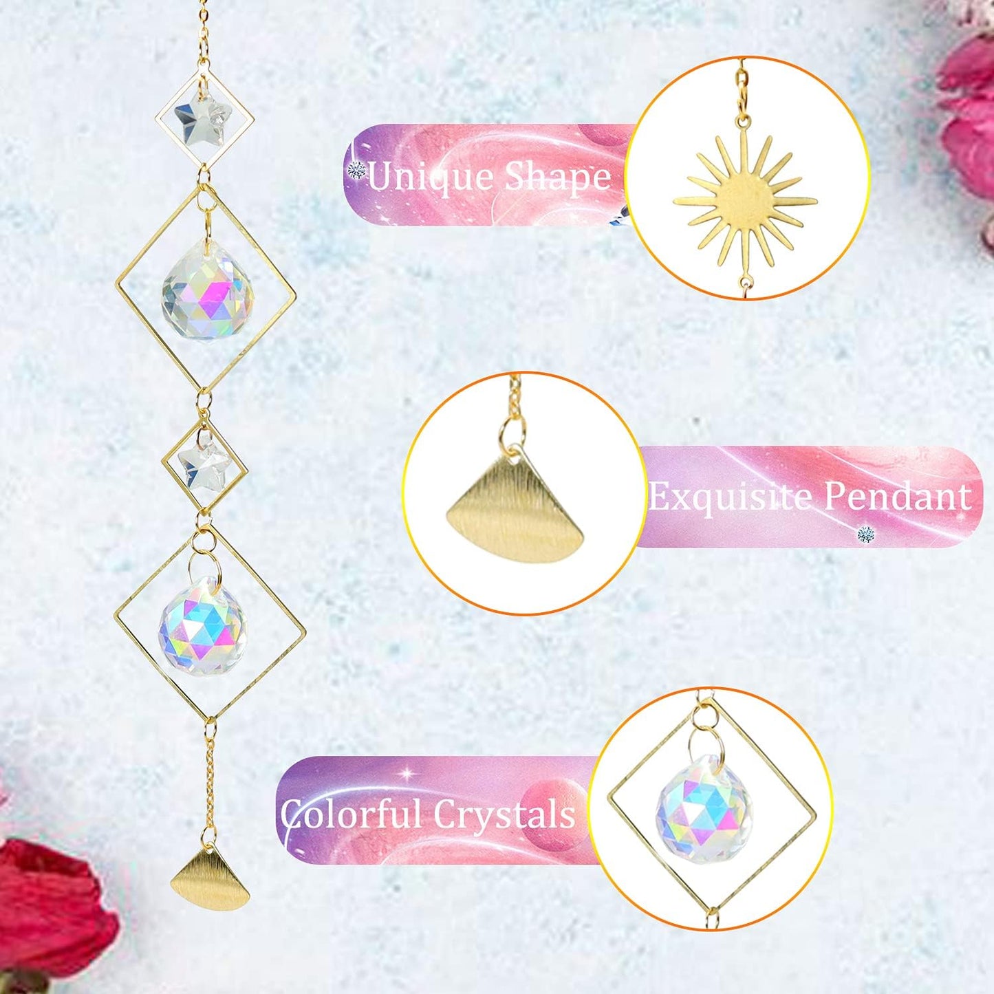 6 Pieces Colorful Crystals Suncatcher Hanging Sun Catcher with Chain Pendant Ornament