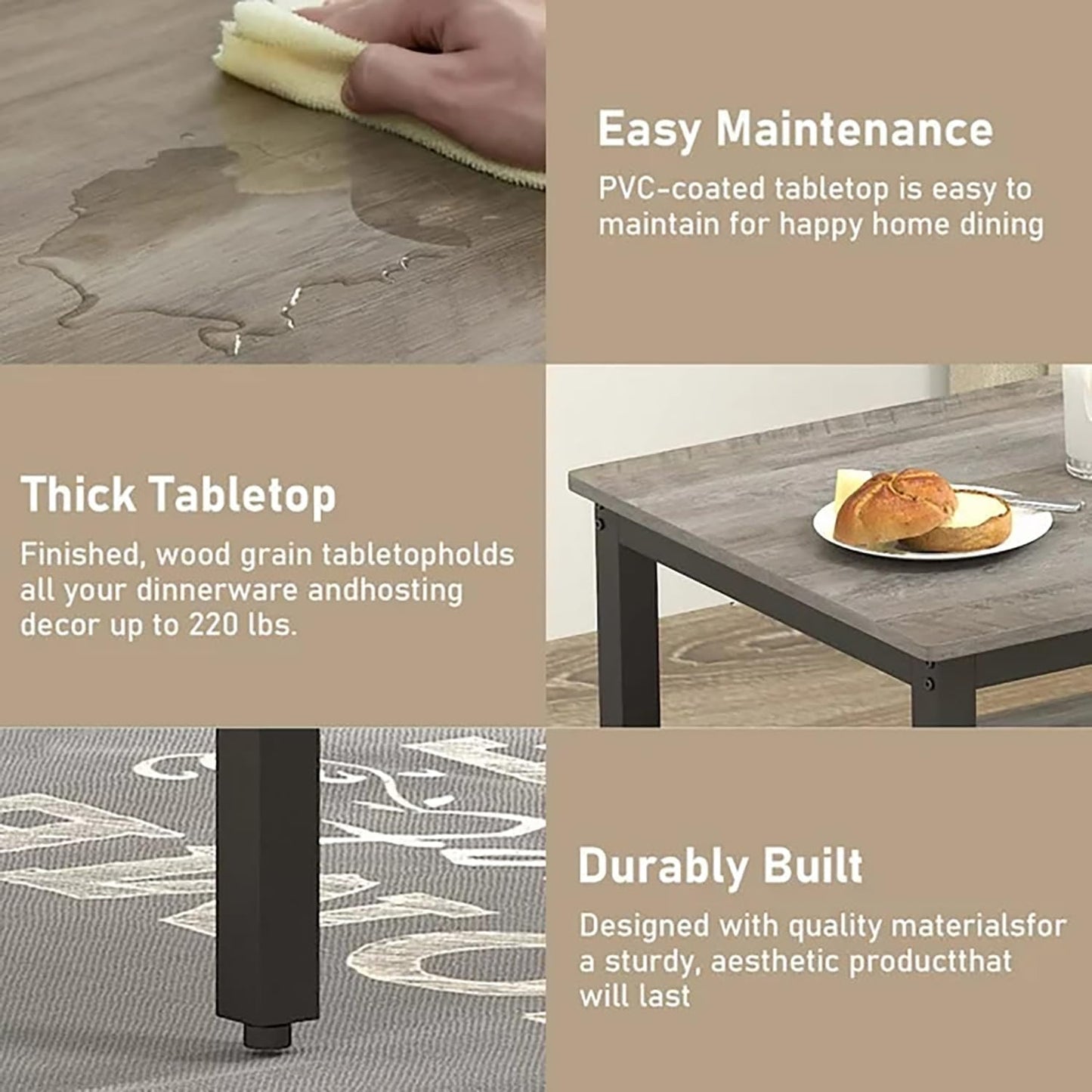 Dining Table Set for 4, Kitchen Room Table Set with 2 Benches