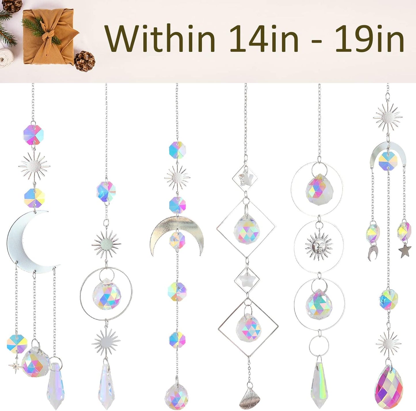 6 Pieces Colorful Crystals Suncatcher Hanging Sun Catcher with Chain Pendant Ornament (Silver)