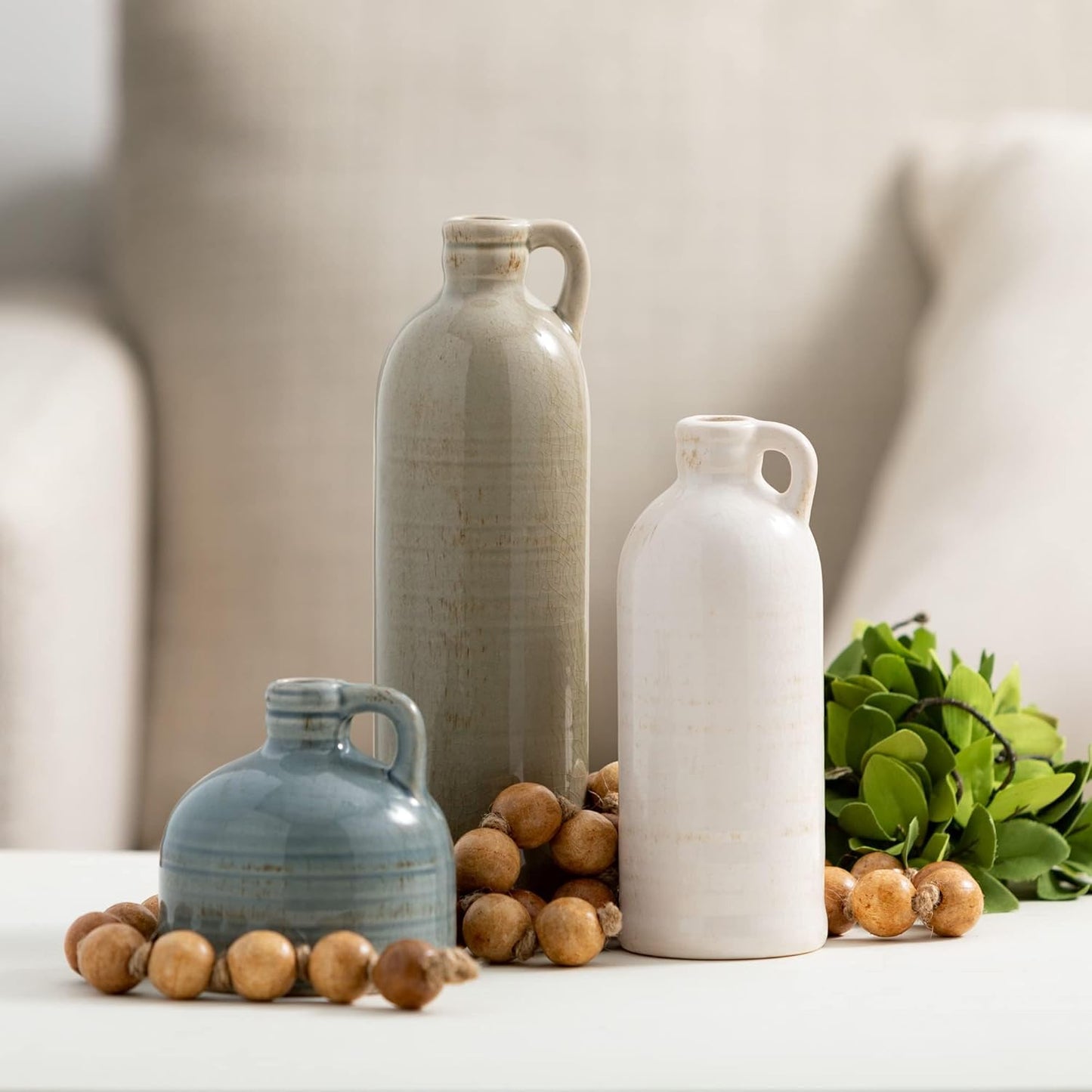 Ceramic Jug Vase Set, Farmhouse Decoration Table Centerpiece Decorations