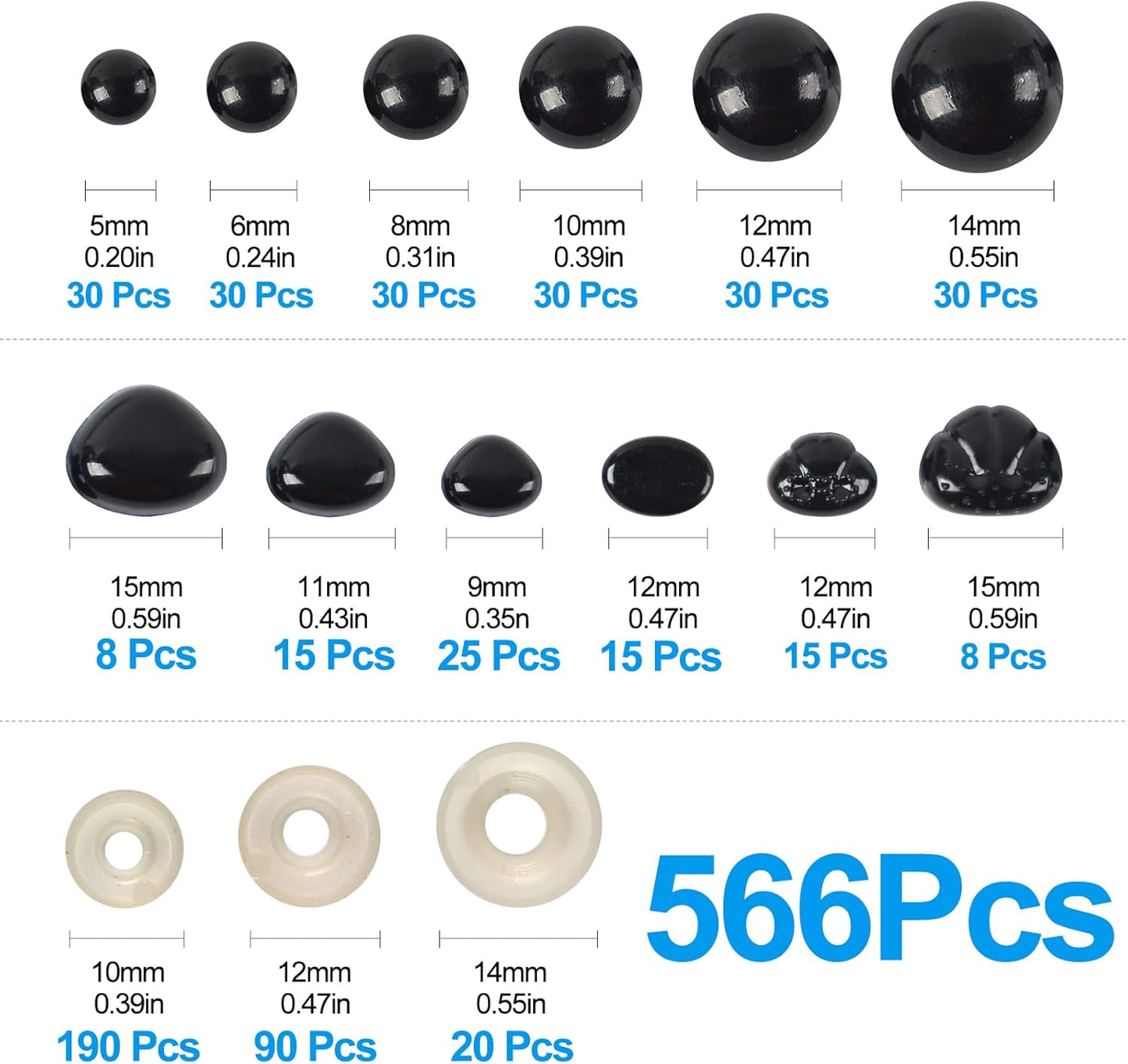 566PCS Safety Eyes and Noses for Amigurumi, Stuffed Crochet Eyes with Washers