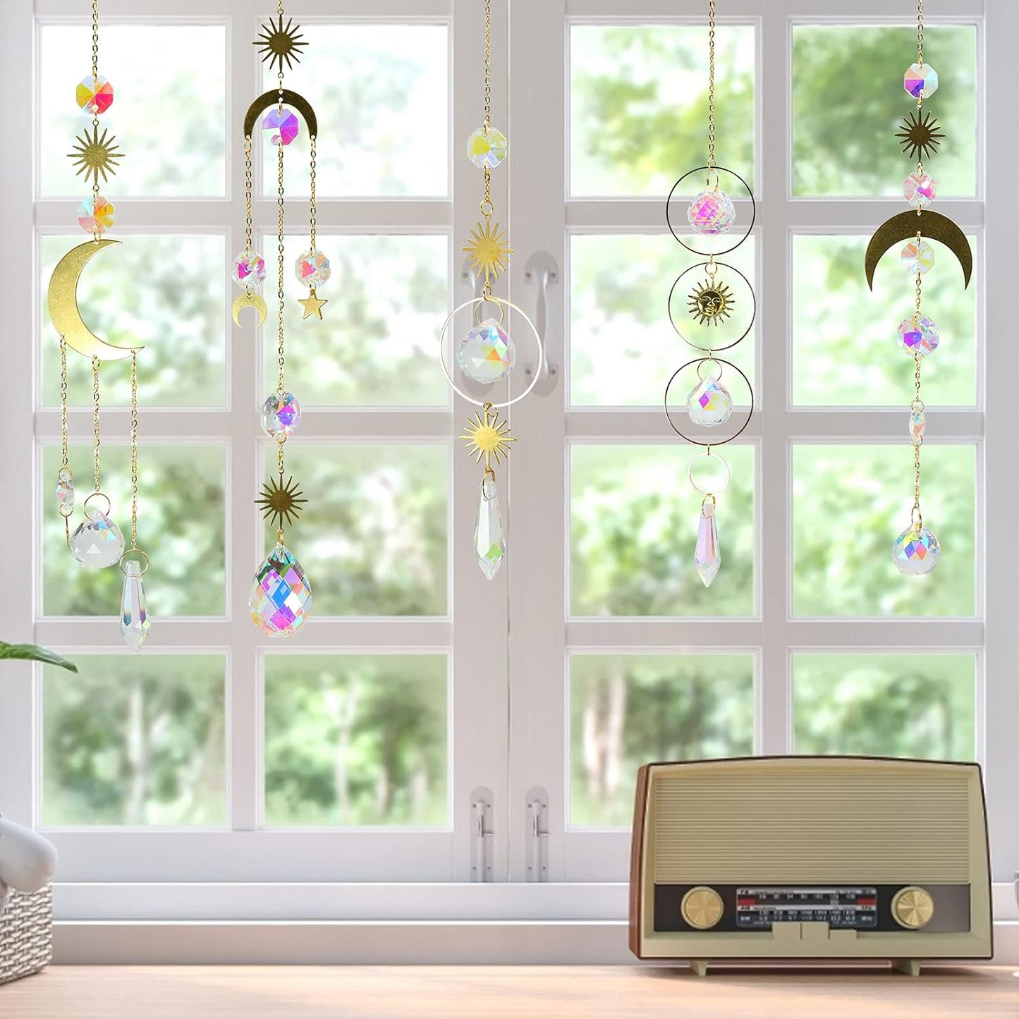 6 Pieces Colorful Crystals Suncatcher Hanging Sun Catcher with Chain Pendant Ornament