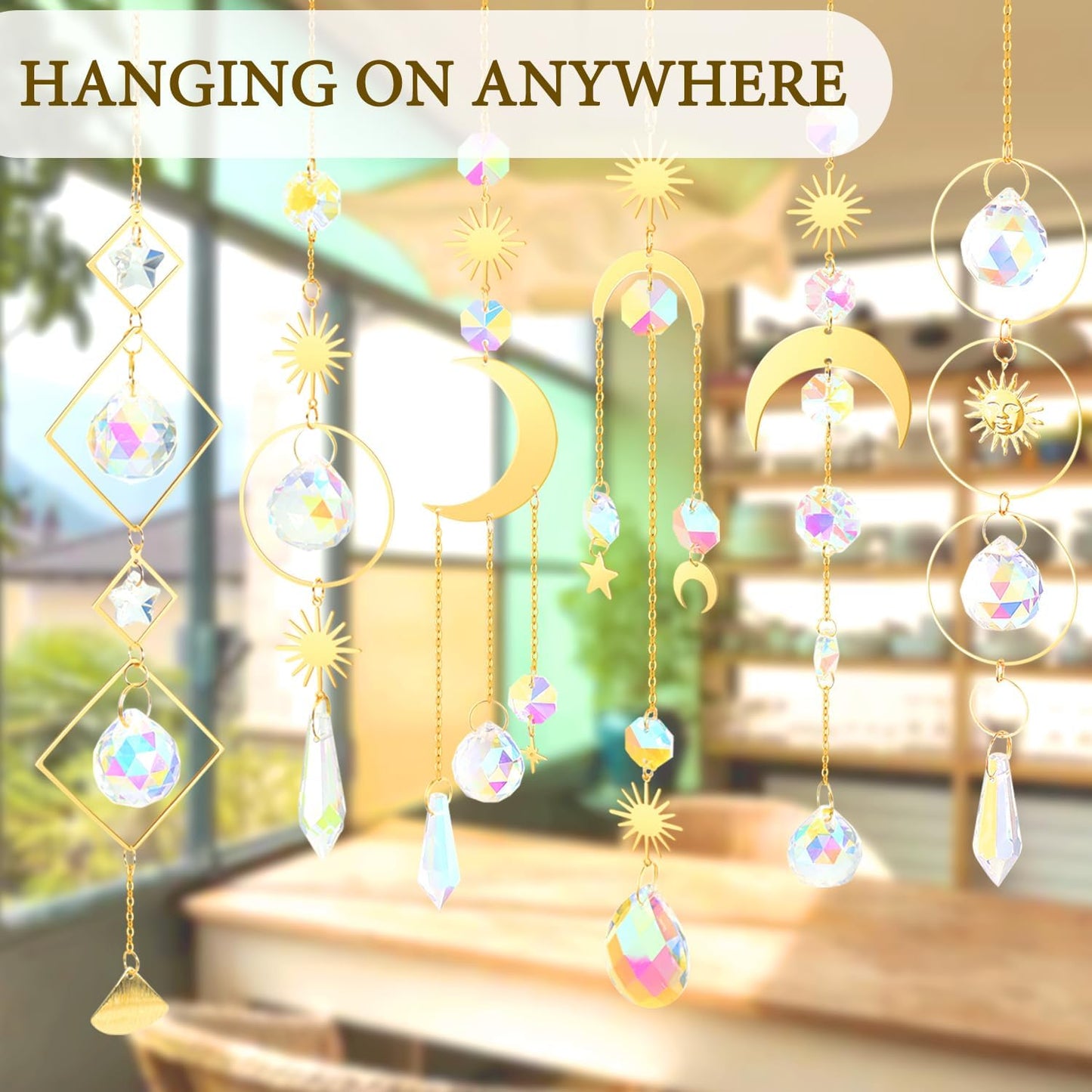 6 Pieces Colorful Crystals Suncatcher Hanging Sun Catcher with Chain Pendant Ornament