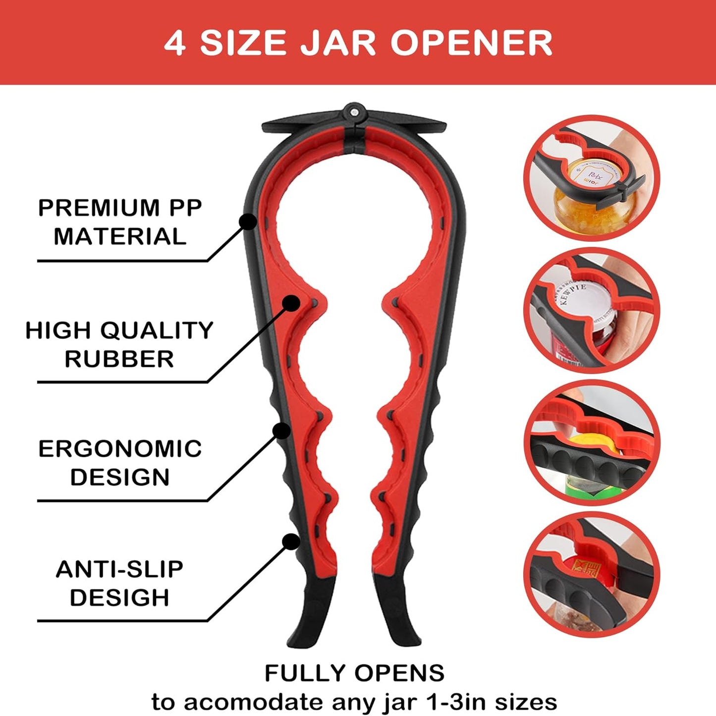 5 in 1 Multi Function Bottle Opener Lid Opener (red)