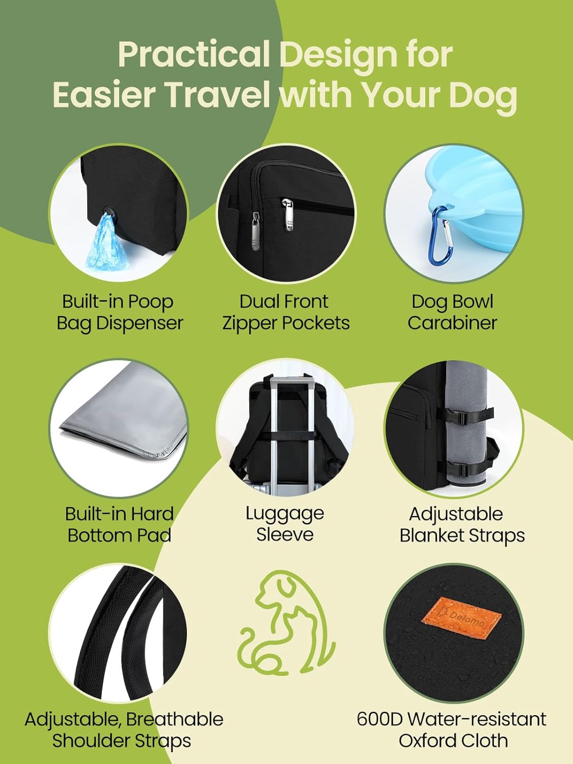 Dog Travel Bag, Airline Approved Organizer Backpack with Multi-Function Pockets