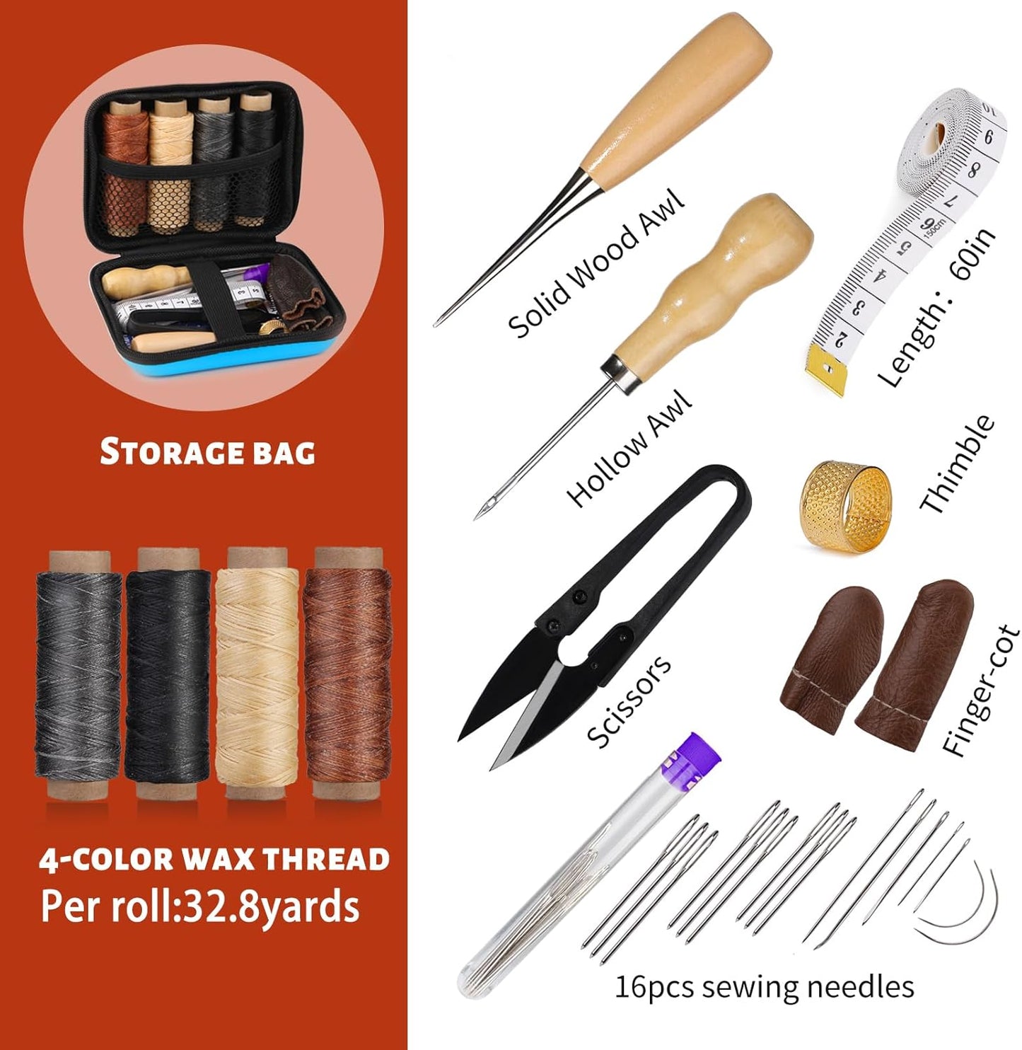 Leather Sewing Kit, Leather Stitching Kit, Leather Working Kit with Leather Needles