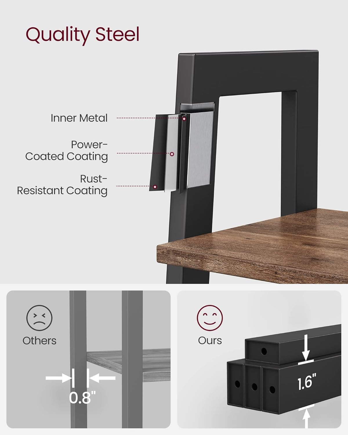 4-Tier Bookshelf, Storage Rack, Bookcase with Steel Frame