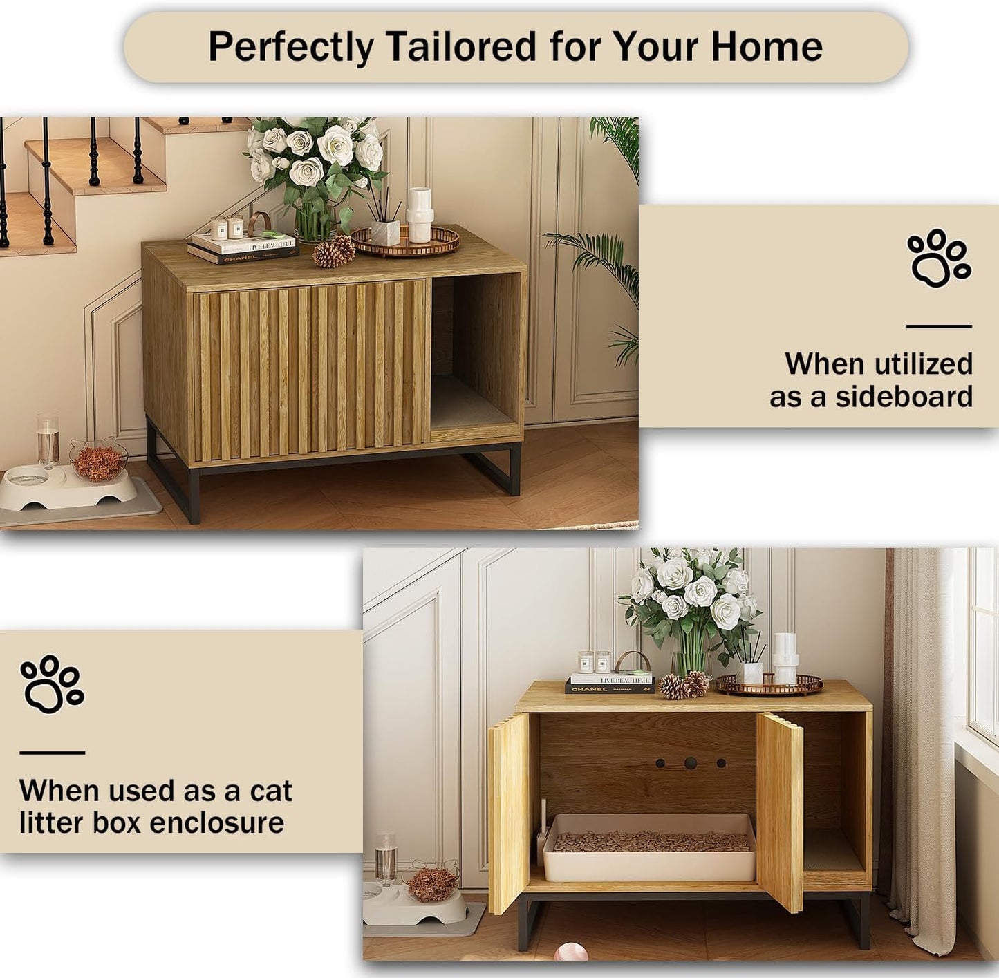 Modern Cat Litter Box Enclosure Furniture Hidden Litter Box with Cat Scratch Pad