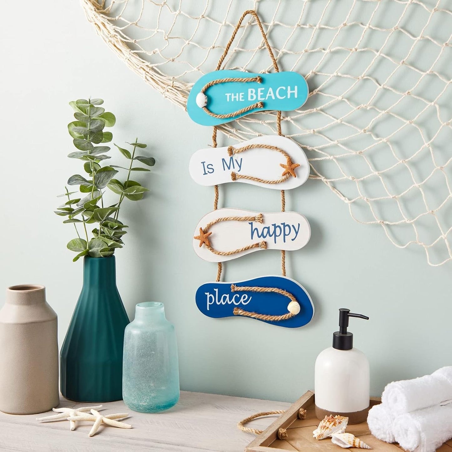 Flip Flop Beach Decorations for Home Wooden Beach Wall Hanging Decor Sign