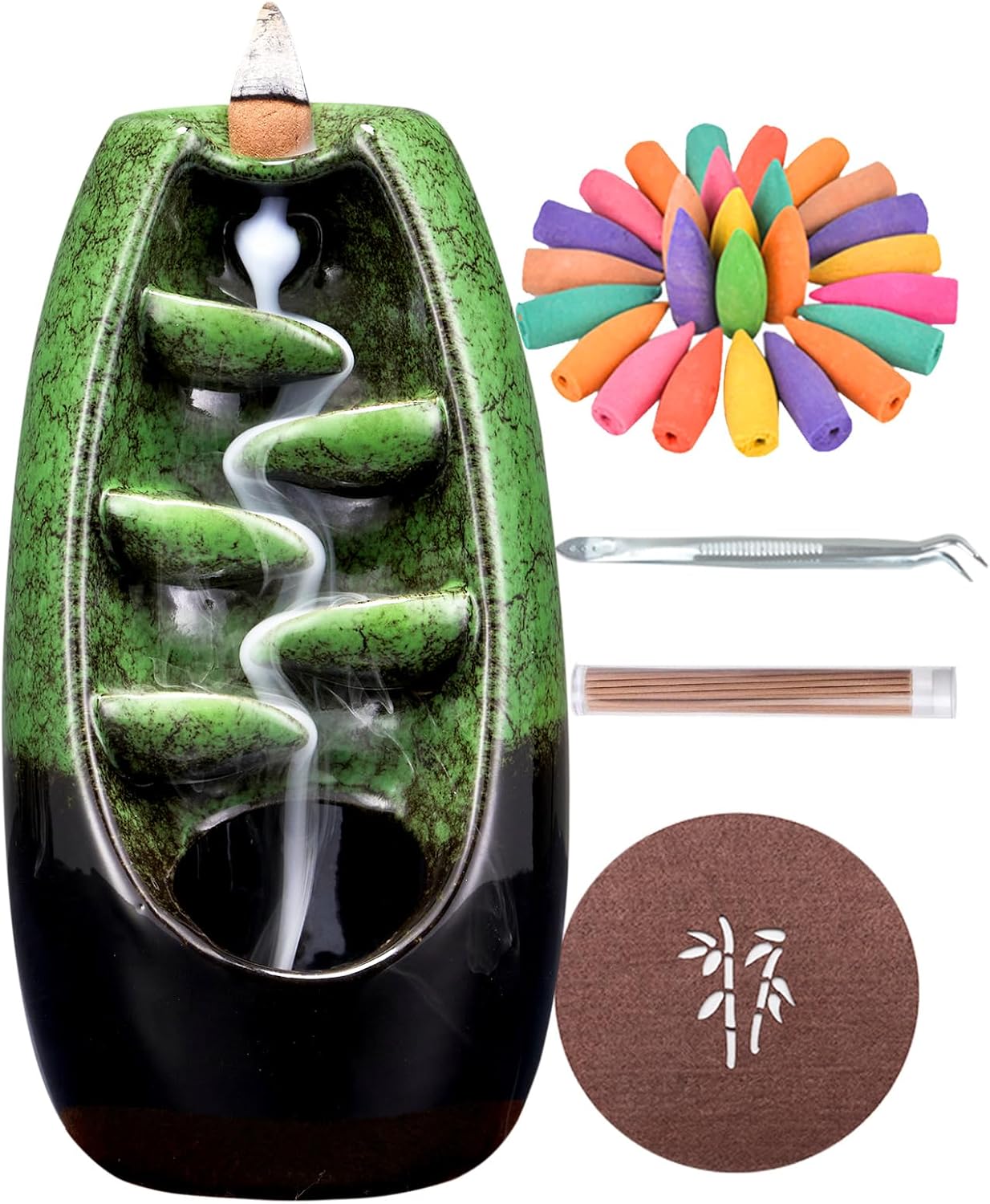 Incense Holder Ceramic Incense Burner Waterfall Aromatherapy Ornament Home Decoration (Red)