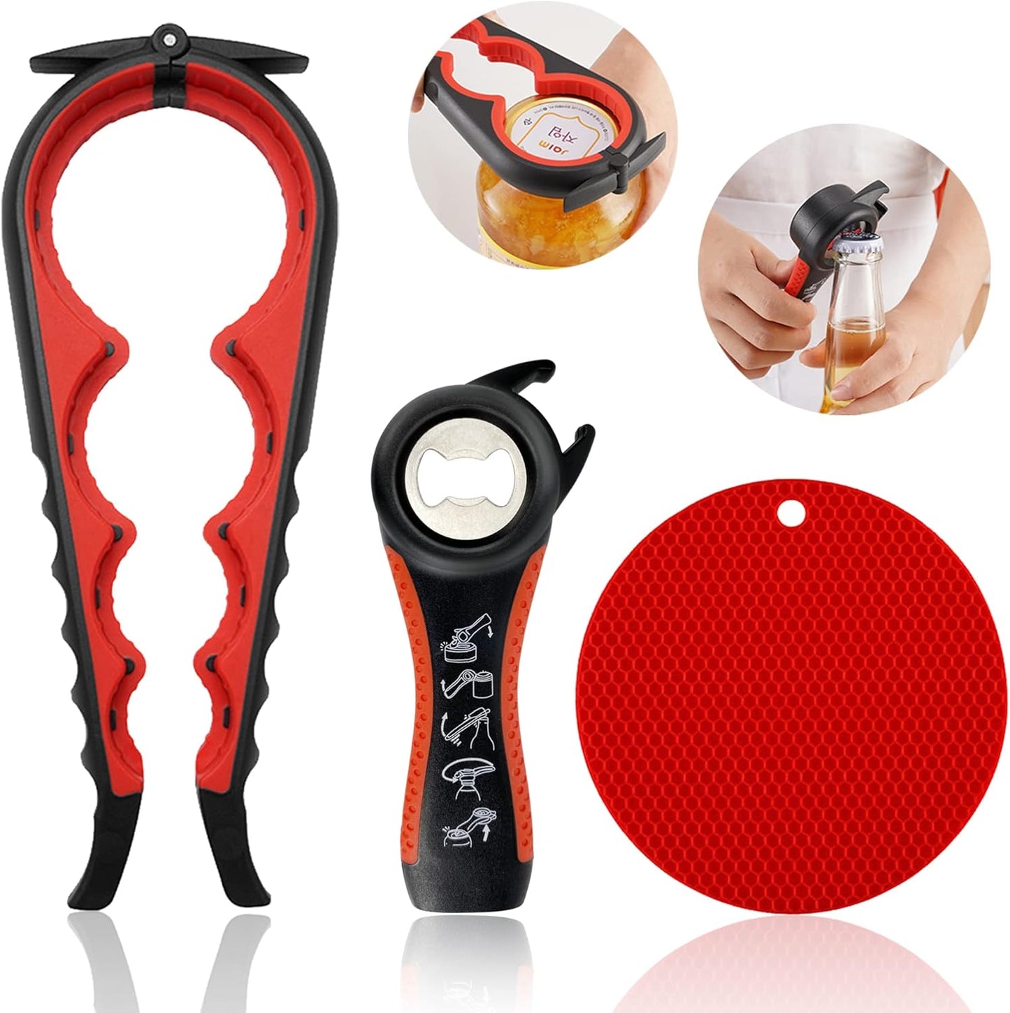 5 in 1 Multi Function Bottle Opener Lid Opener (red)