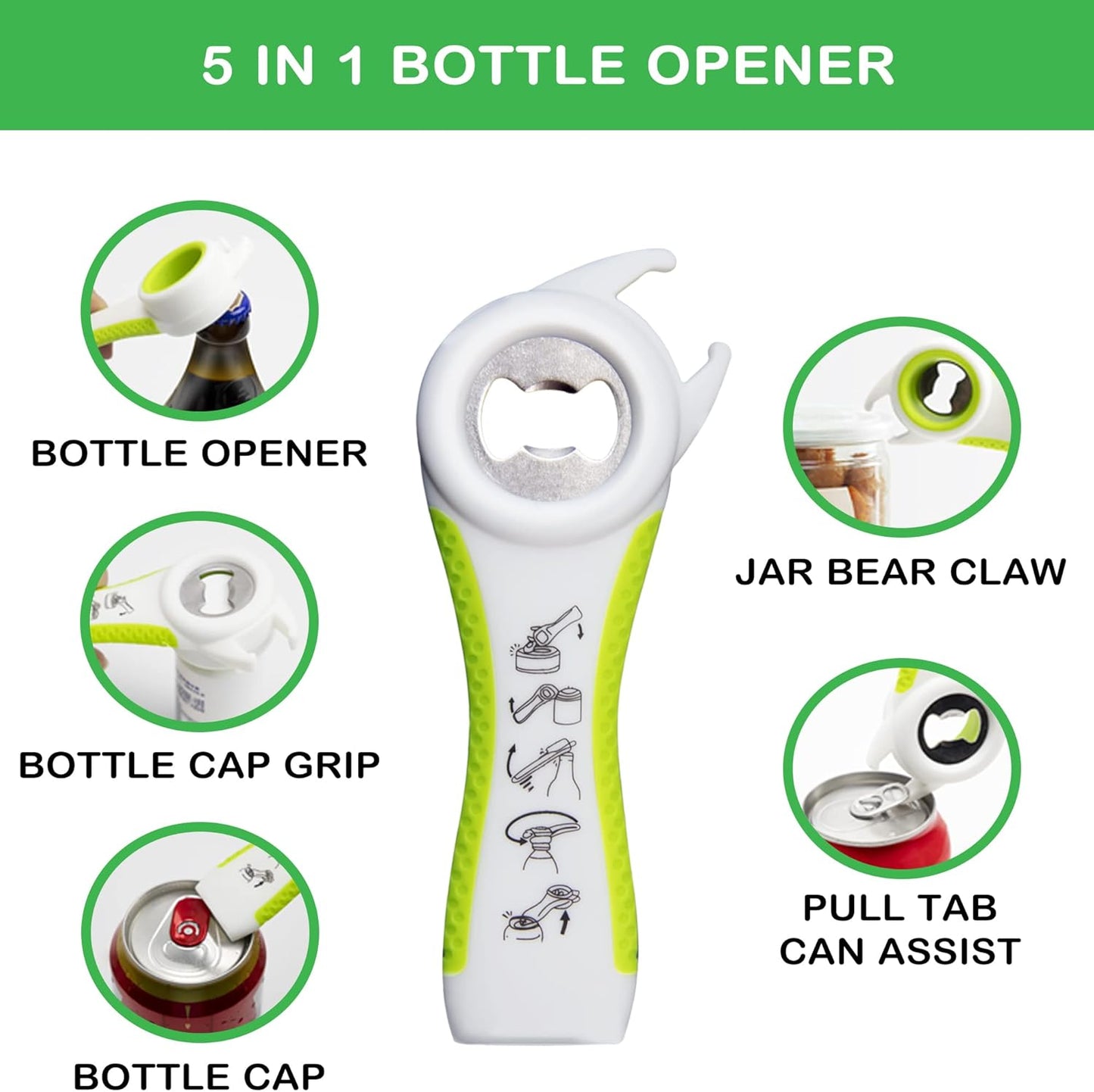 5 in 1 Multi Function Bottle Opener Lid Opener (Green)