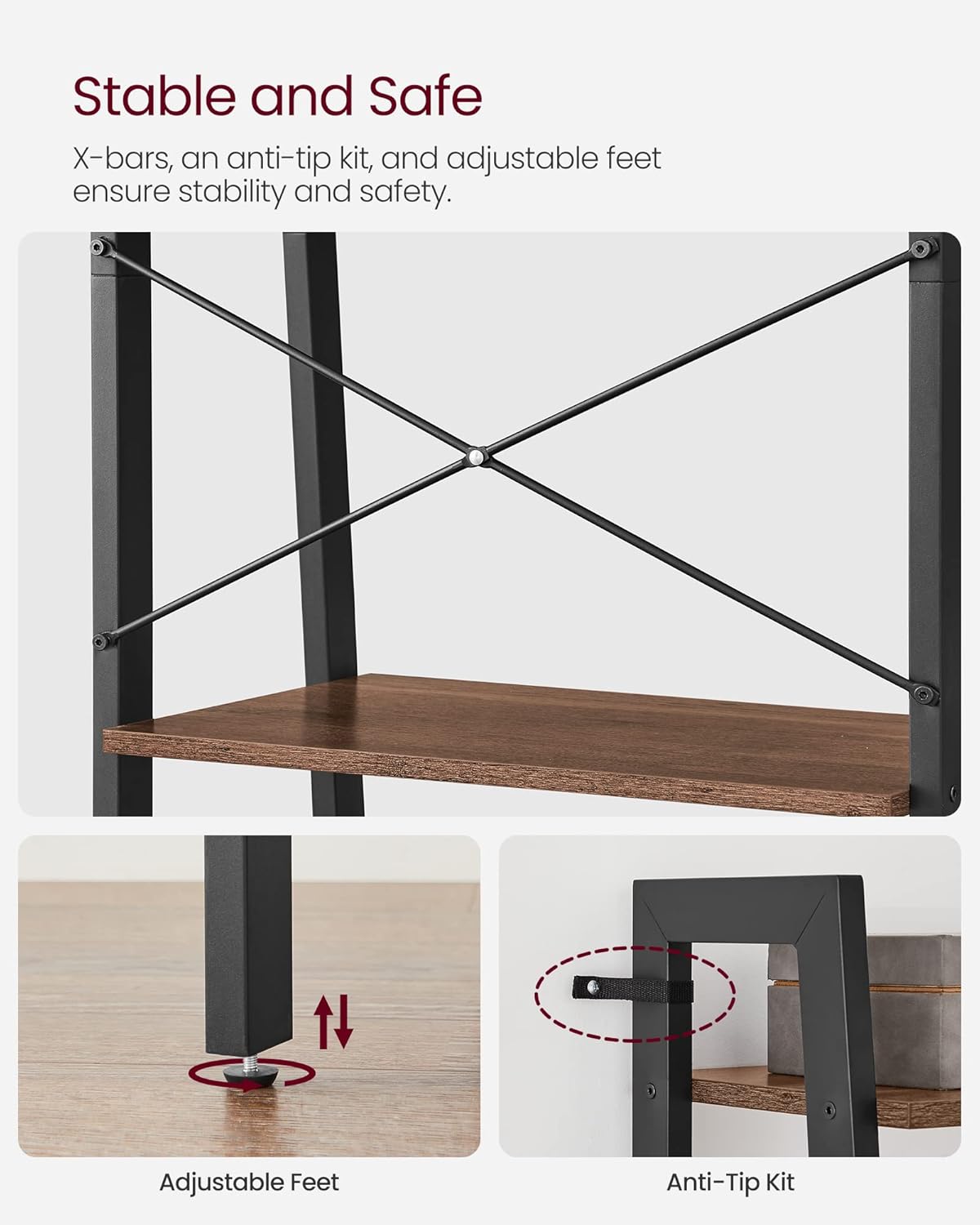 4-Tier Bookshelf, Storage Rack, Bookcase with Steel Frame