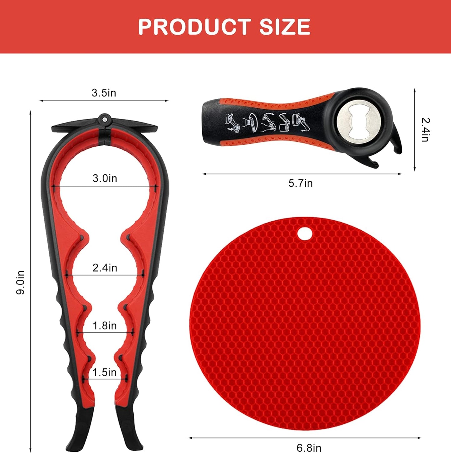 5 in 1 Multi Function Bottle Opener Lid Opener (red)