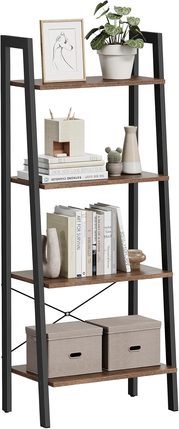 4-Tier Bookshelf, Storage Rack, Bookcase with Steel Frame
