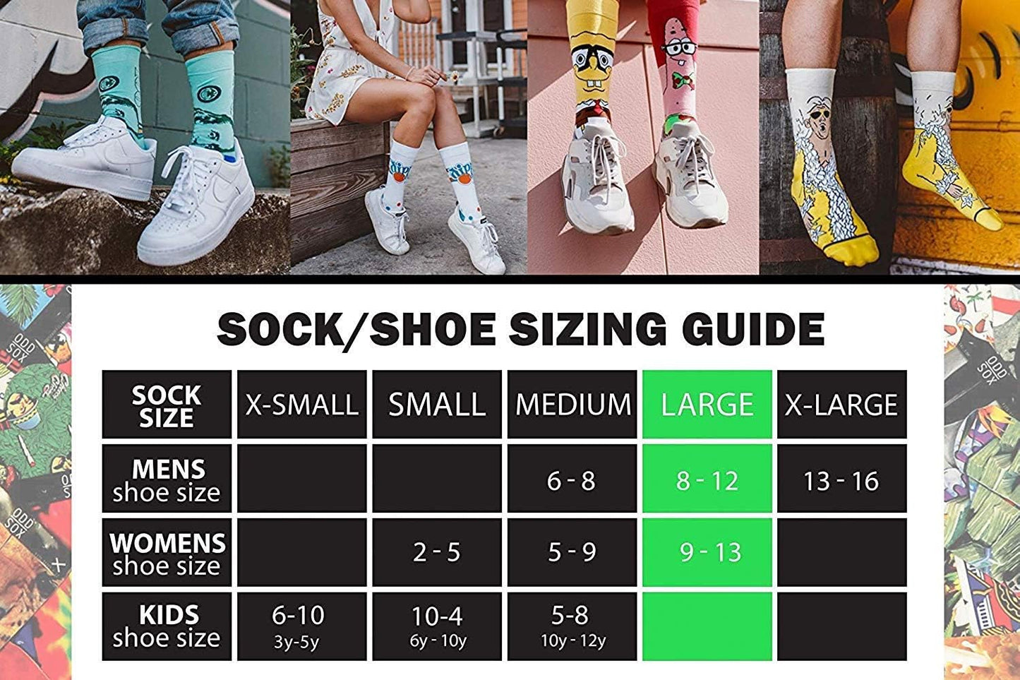 Socks Snack & Junk Food Themes, Fun Silly Novelty Crew, Large,Fashionable Sock, 8 Pack