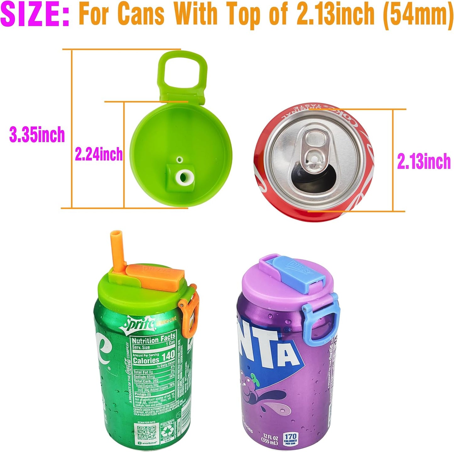 Set of 4 Reusable Soda Can Lids with Straw