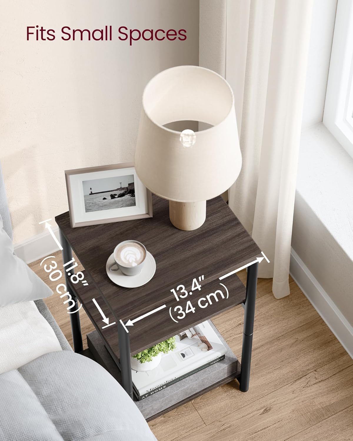 Side Table, Small End Table, Tall Nightstand for Living Room (Chestnut Brown)