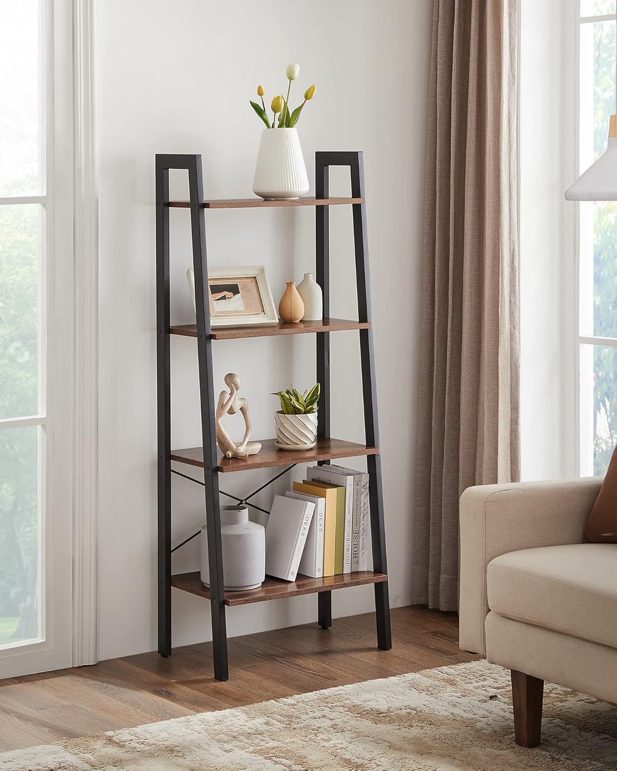 4-Tier Bookshelf, Storage Rack, Bookcase with Steel Frame