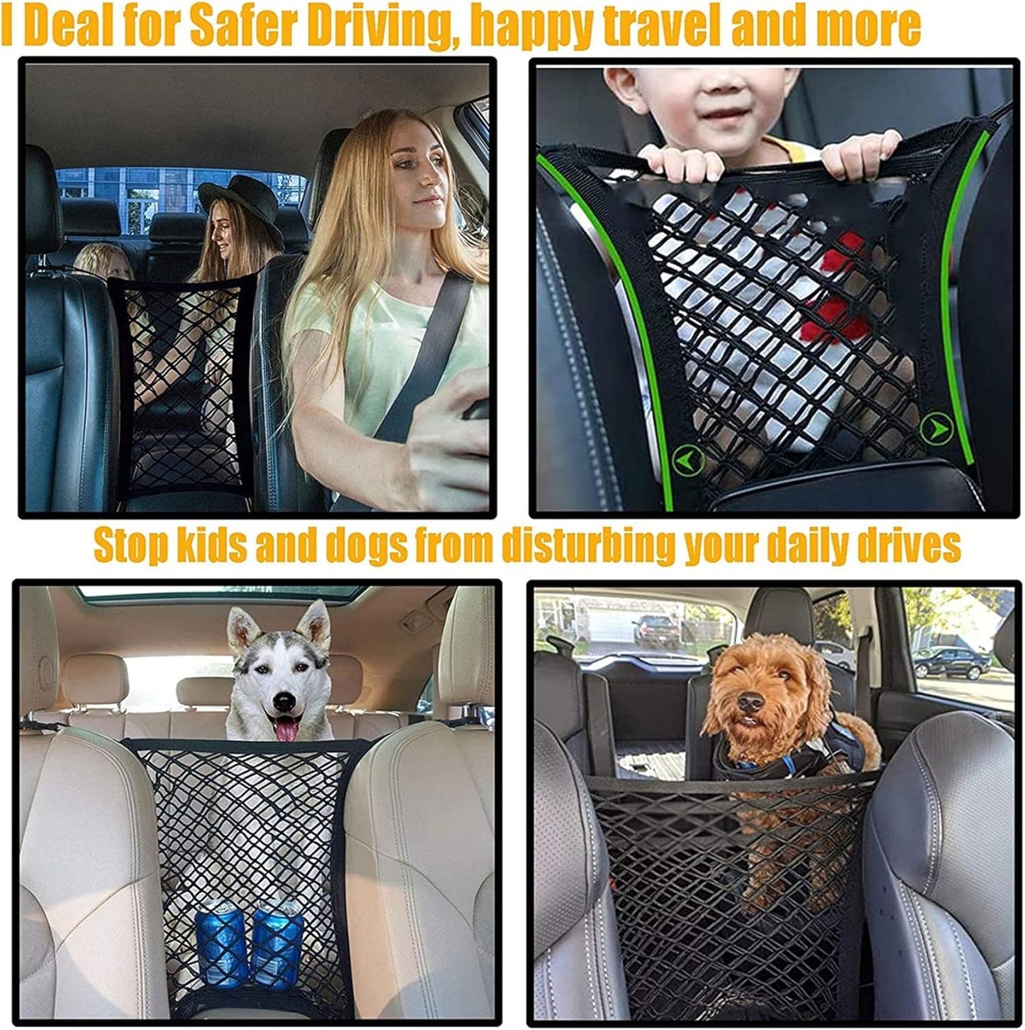 Dog Car Net Barrier Pet Barrier with Auto Safety Mesh Organizer Universal for Cars