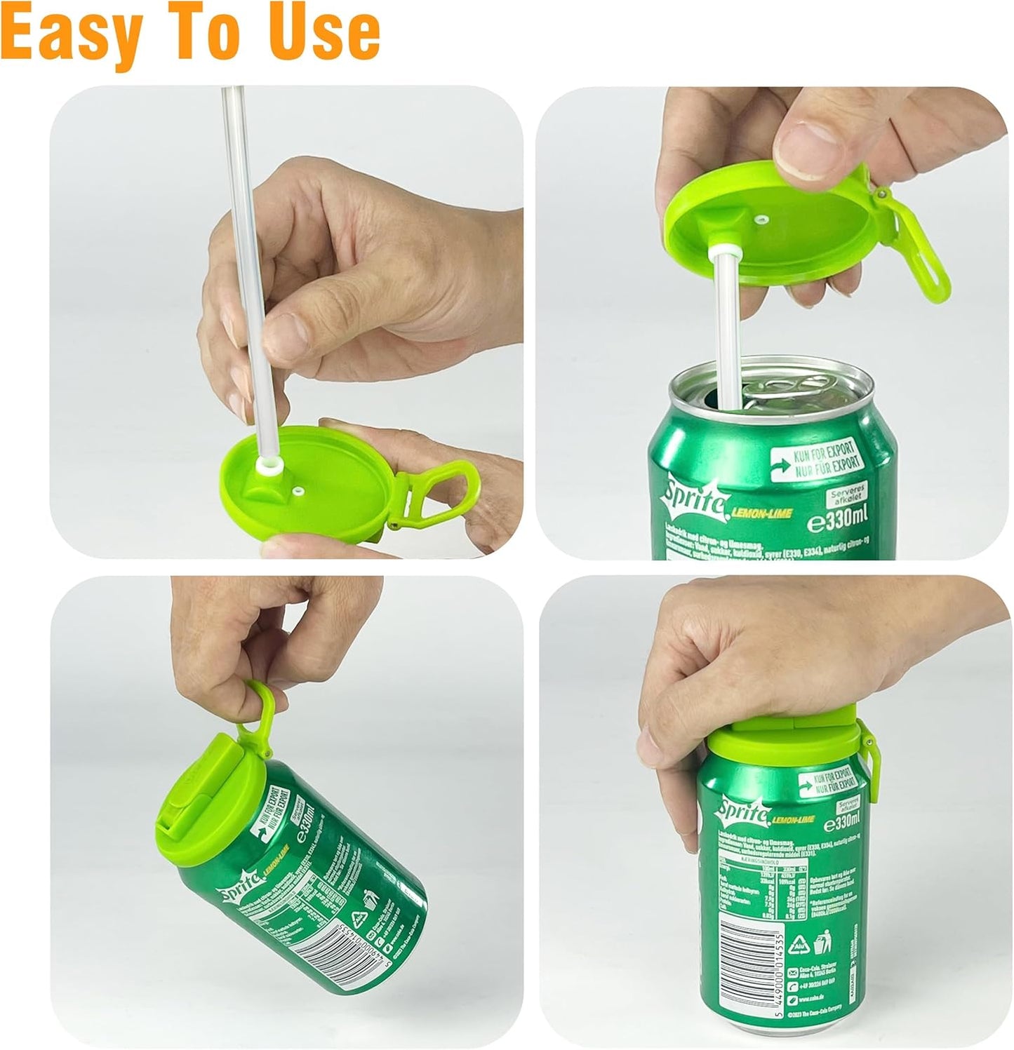 Set of 4 Reusable Soda Can Lids with Straw