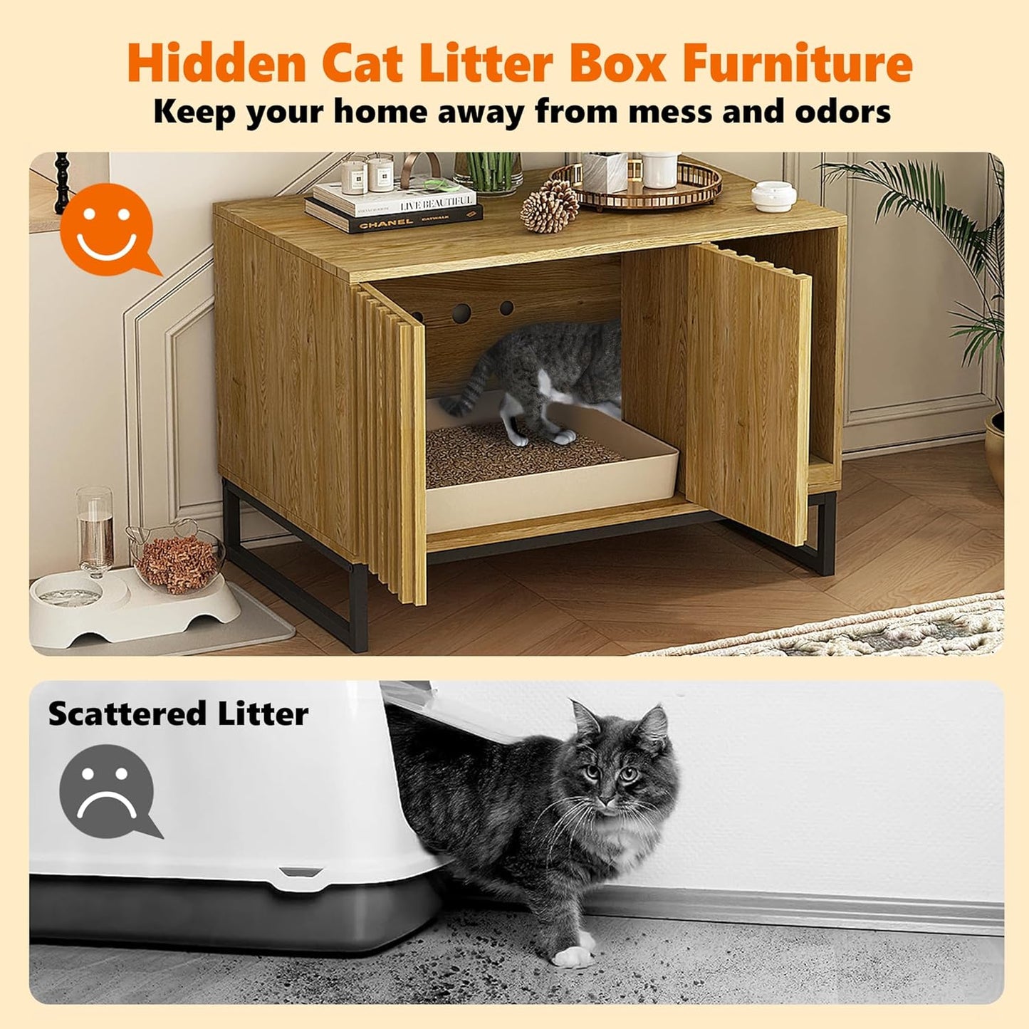Modern Cat Litter Box Enclosure Furniture Hidden Litter Box with Cat Scratch Pad