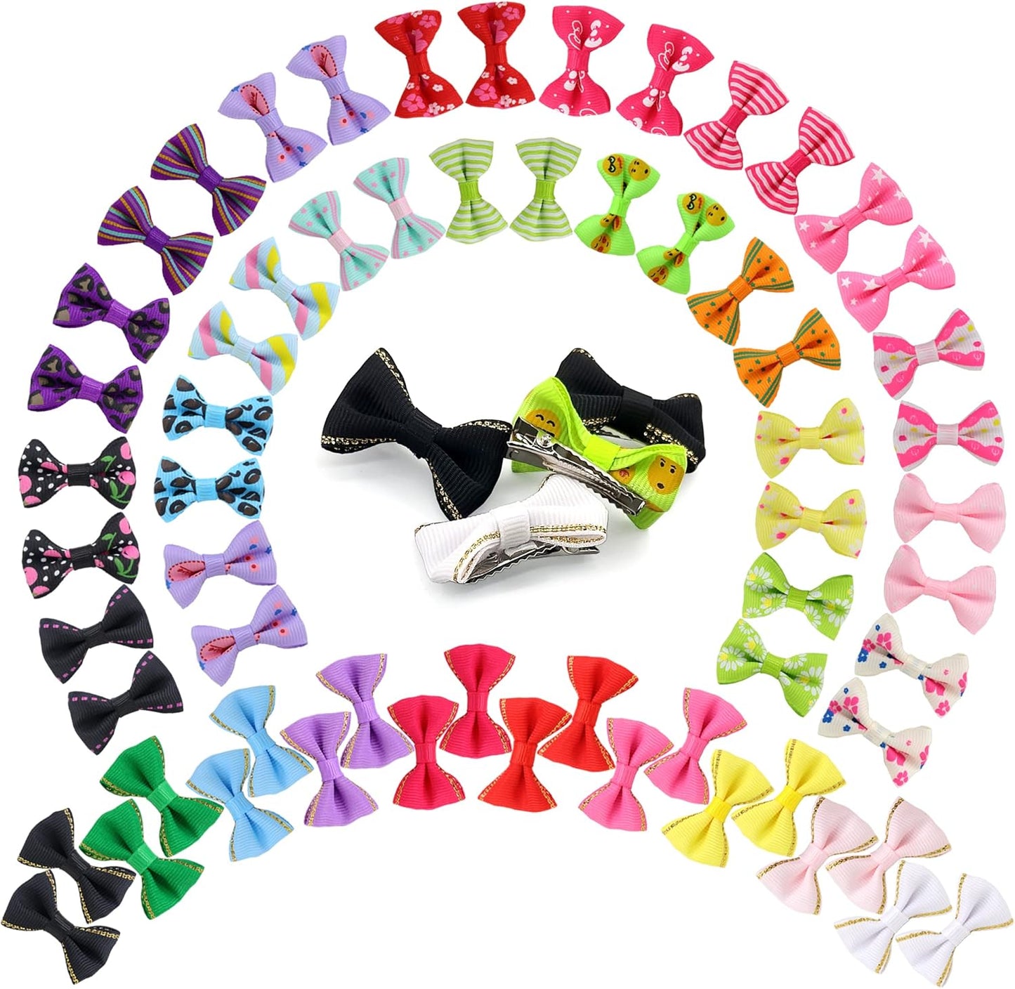 60PCS (30 Pairs) Cute Puppy Dog Small Bowknot Hair Bows with Metal Clips Handmade Hair Accessories