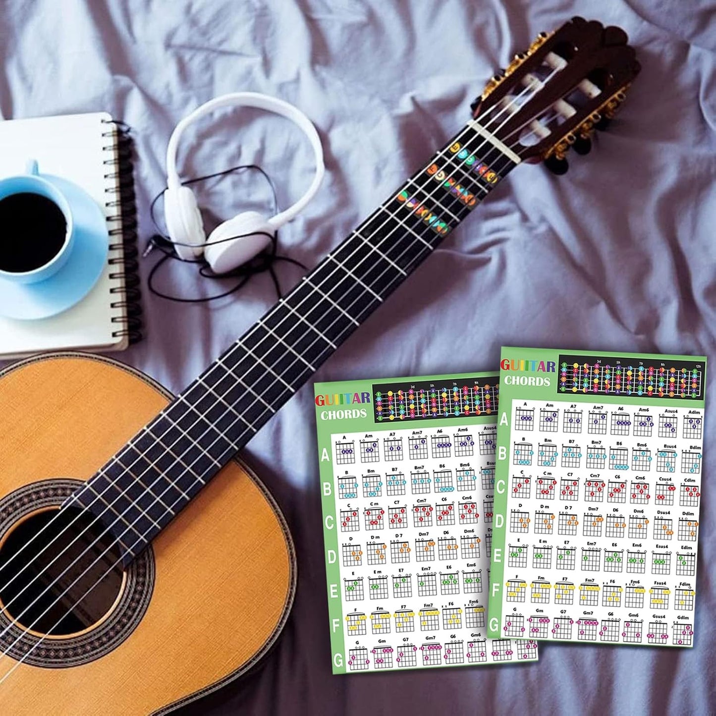 2 Pcs Guitar Chord Chart Mini Guitar Chord Poster For Beginner Laminated Guitar Chord
