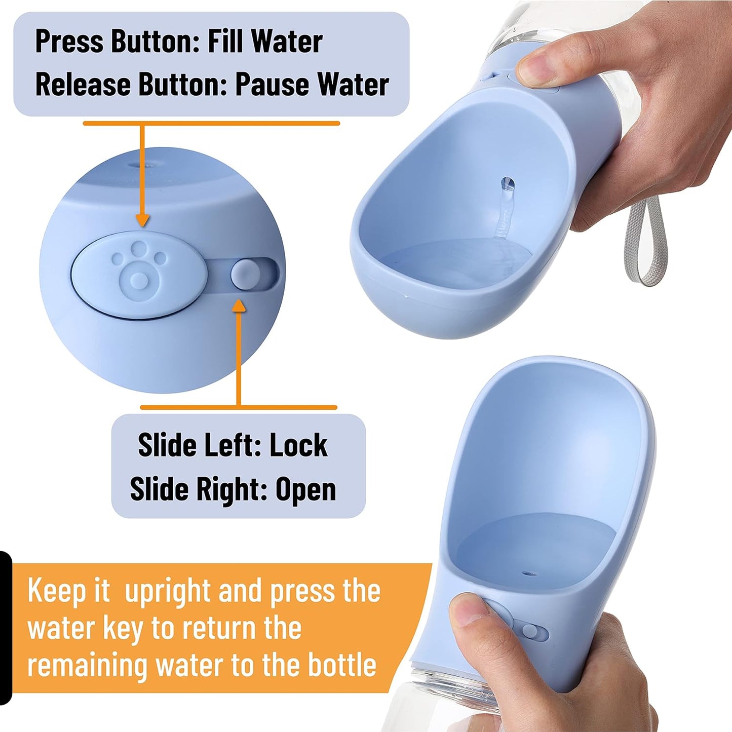 Dog Water Bottle, 19oz, Large, Blue, Portable Dog Water Bottle, Dog Travel Water Bottle