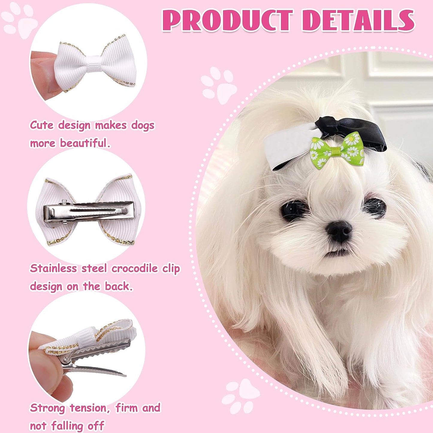 60PCS (30 Pairs) Cute Puppy Dog Small Bowknot Hair Bows with Metal Clips Handmade Hair Accessories