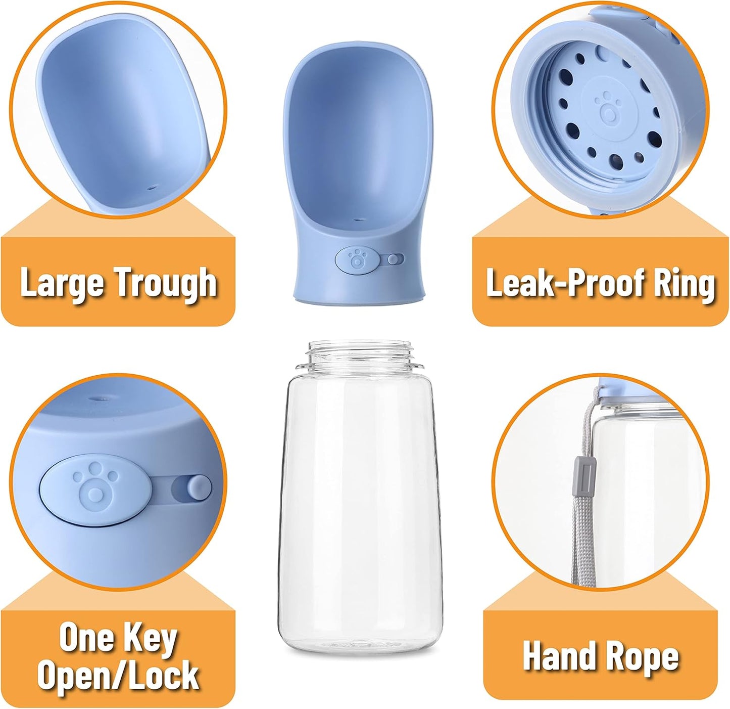 Dog Water Bottle, 19oz, Large, Blue, Portable Dog Water Bottle, Dog Travel Water Bottle