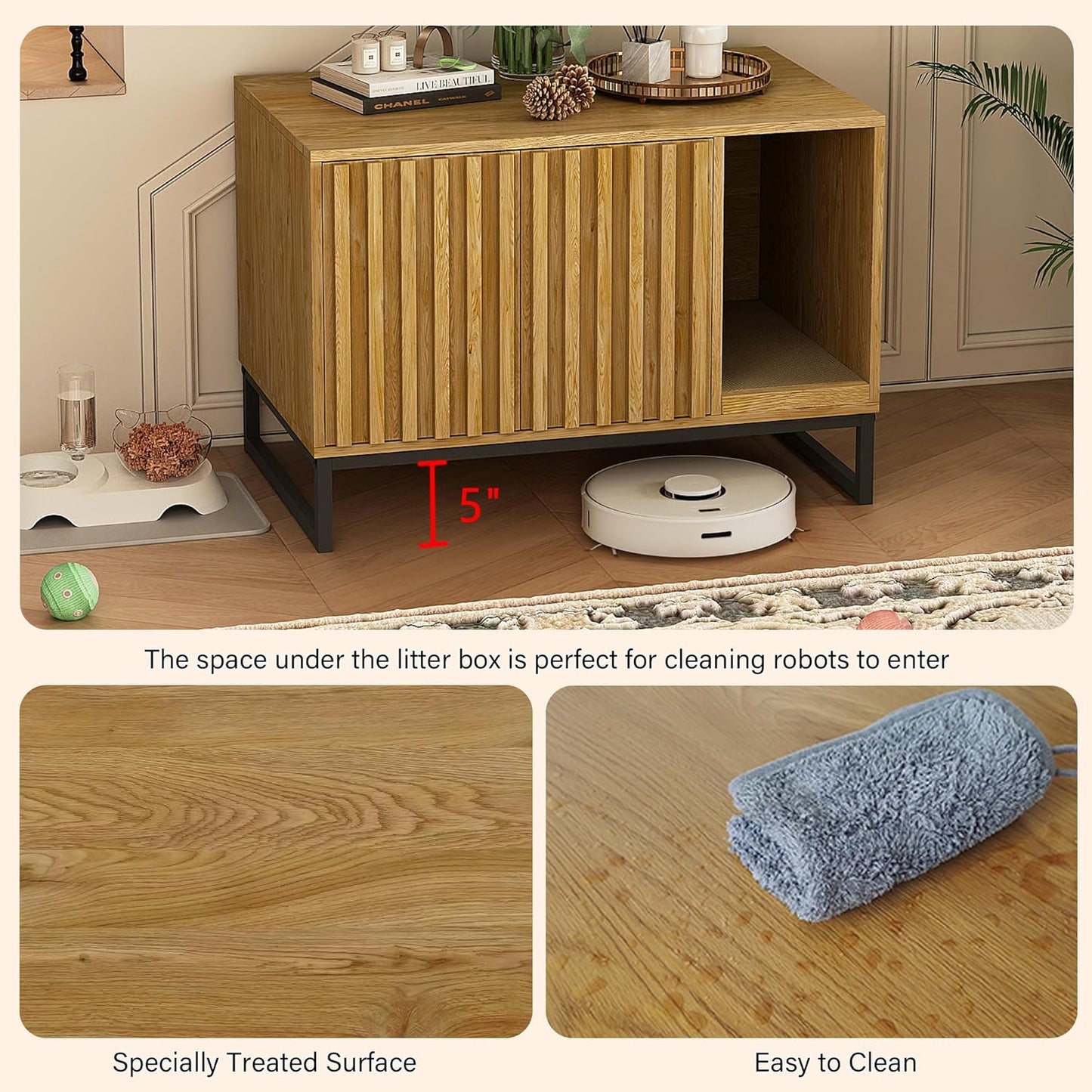 Modern Cat Litter Box Enclosure Furniture Hidden Litter Box with Cat Scratch Pad