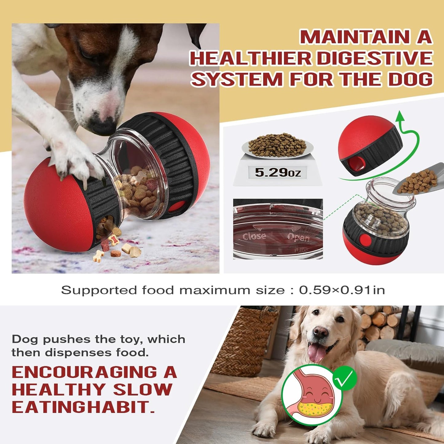 Dog Food Puzzle Toy Adjustable Treat Dispensing Food Dispenser Slow Feeder