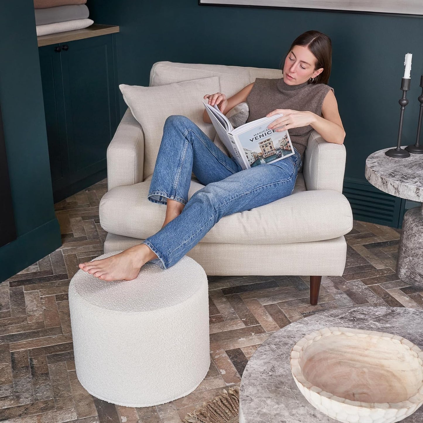 Ottoman and Foot Rest Round Modern Foam Filled Foot Stool