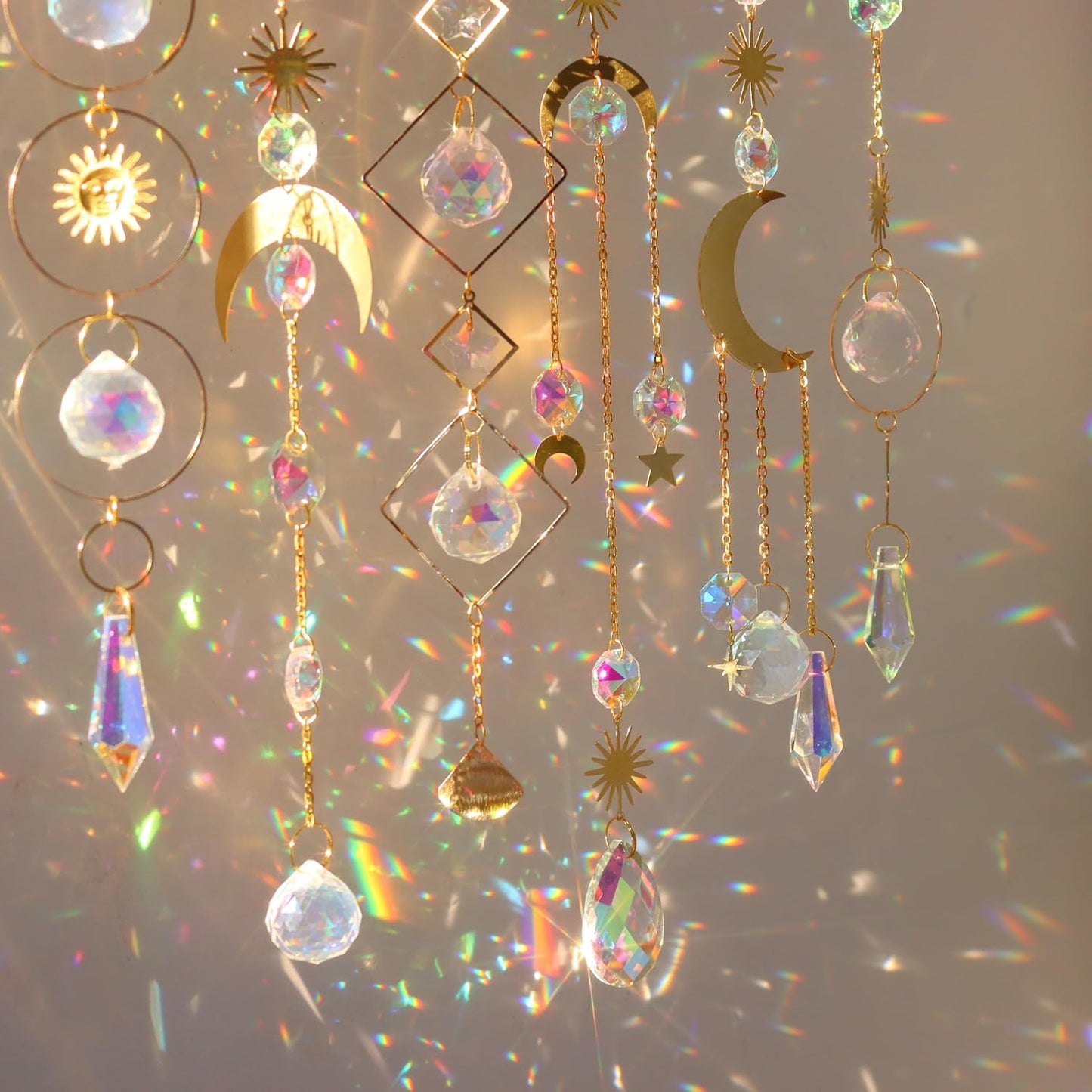 6 Pieces Colorful Crystals Suncatcher Hanging Sun Catcher with Chain Pendant Ornament
