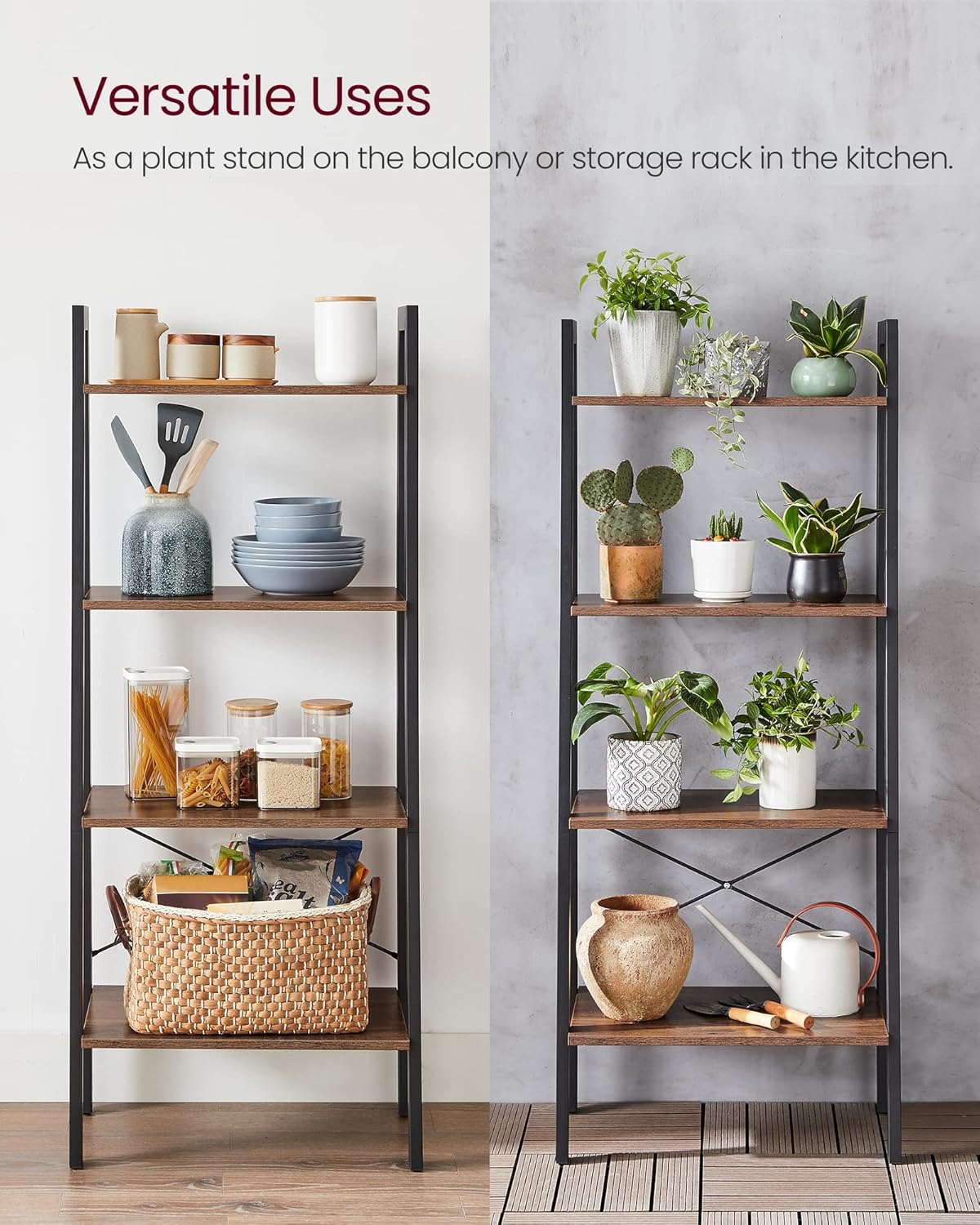 4-Tier Bookshelf, Storage Rack, Bookcase with Steel Frame